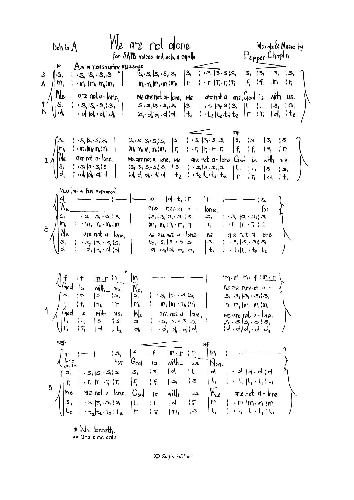 We Are Not Alone - Choplin - Download Choir Script PDF