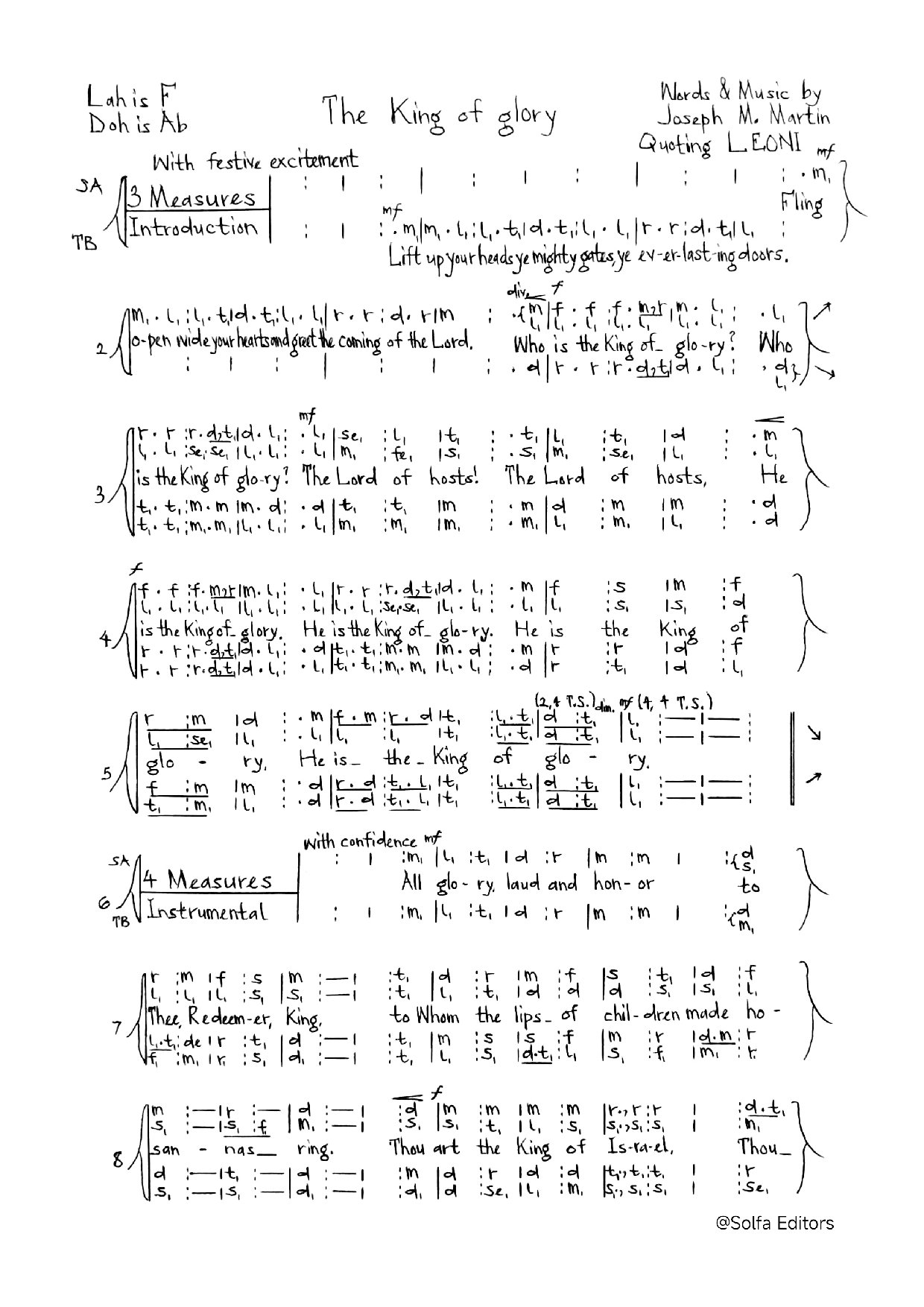 The King Of Glory - Joseph - Download Choir Script PDF