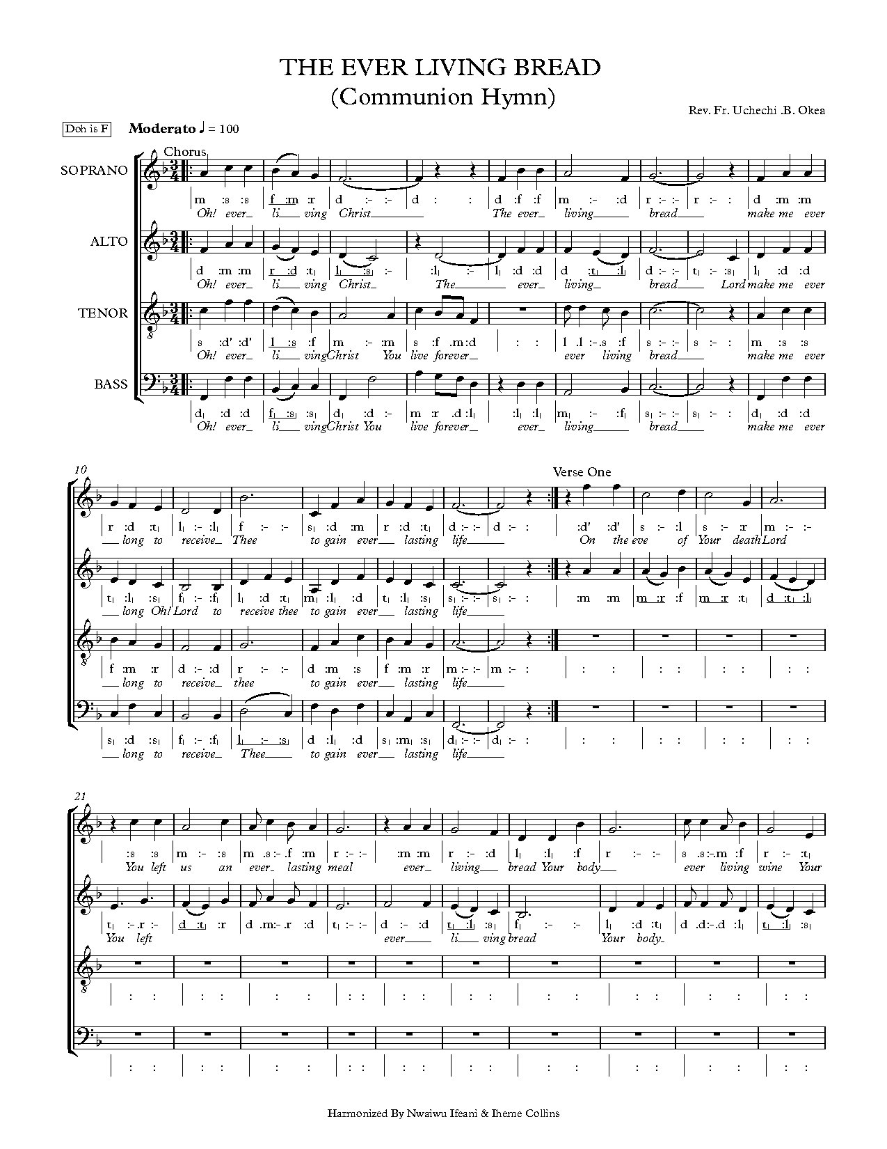 The Ever Living Bread (communion Hymn) - Full Score - Download Choir Script PDF