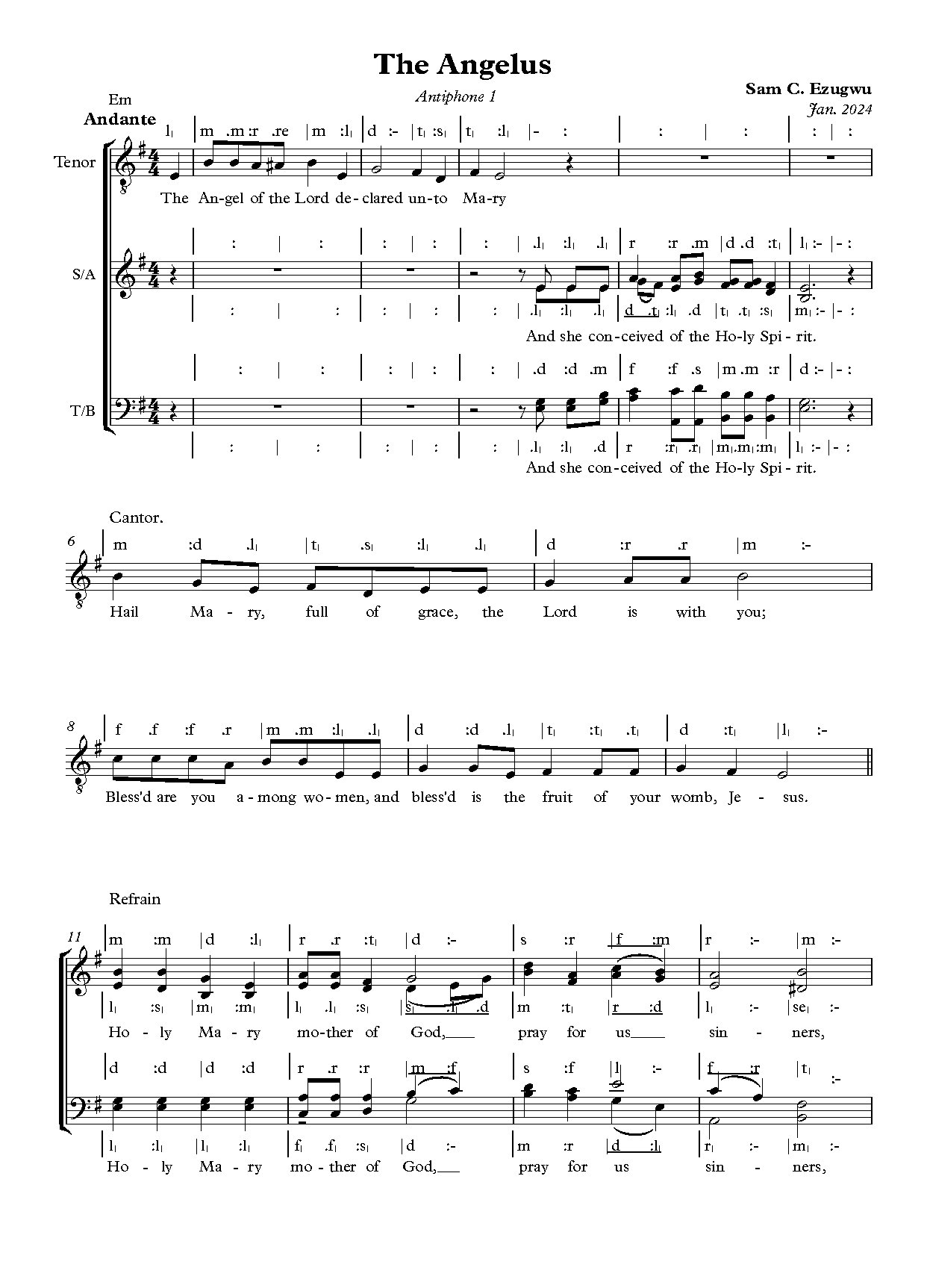 The Angelus - Sam Ezuwgu - Download Choir Script PDF
