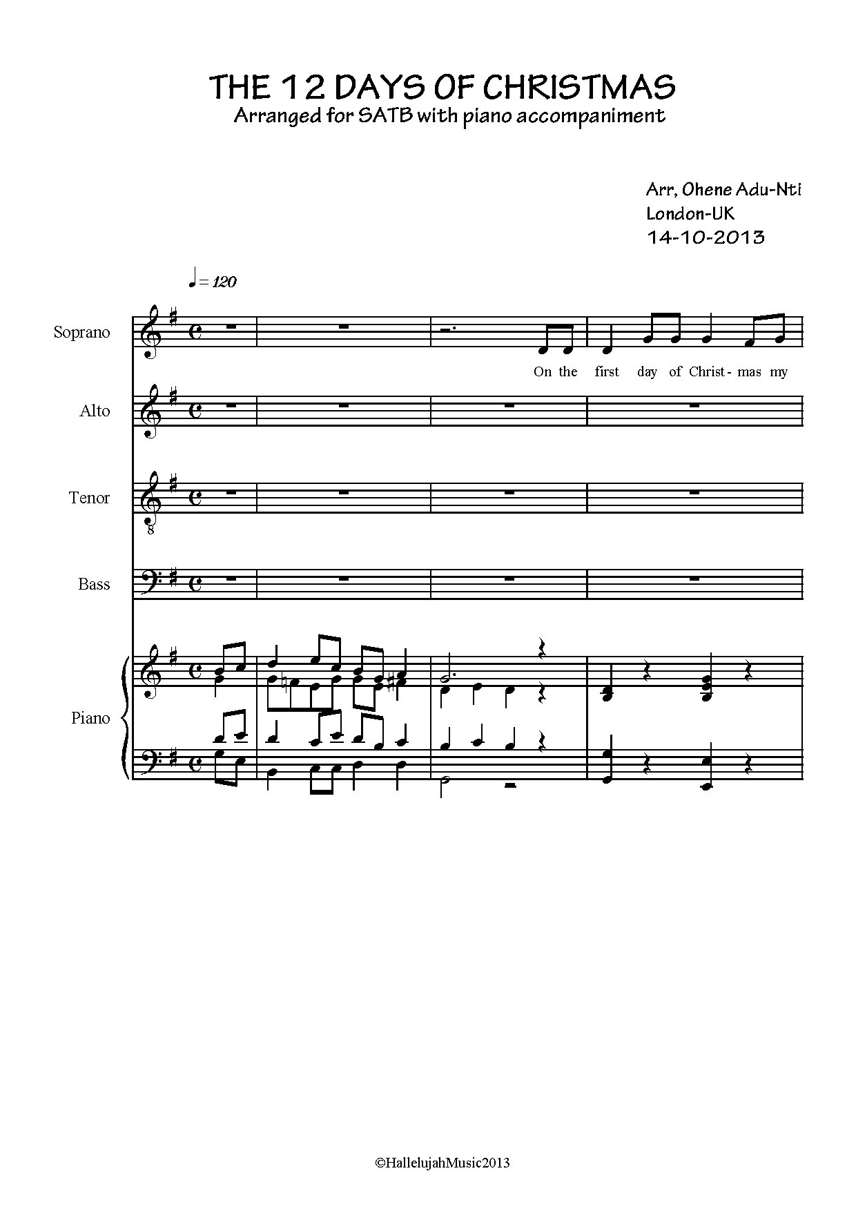 Xmass The 12 Days Of Christmas Full Score - Download Choir Script PDF
