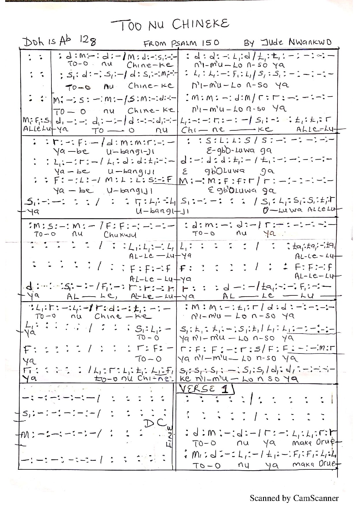 Toonu Chineke - Jude Nwankwo - Download Choir Script PDF