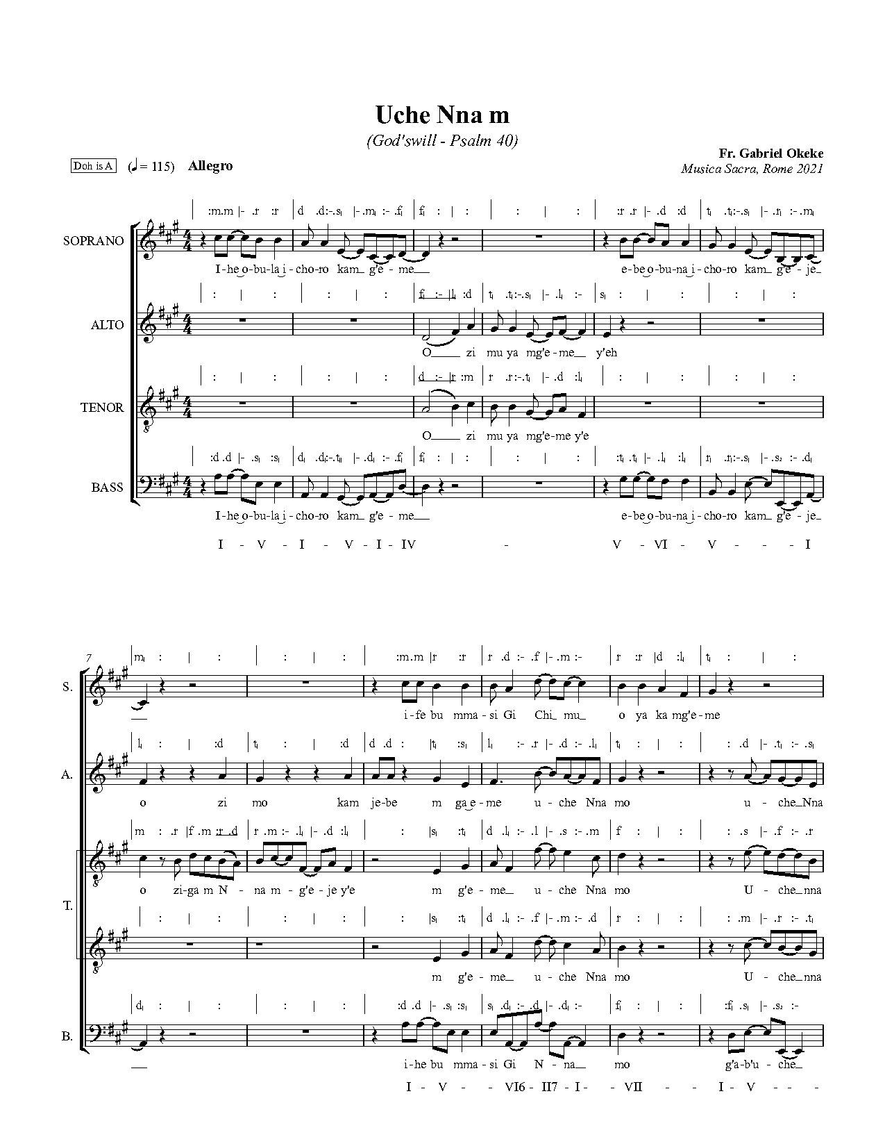 Uche Nna M - Full Score - Download Choir Script PDF