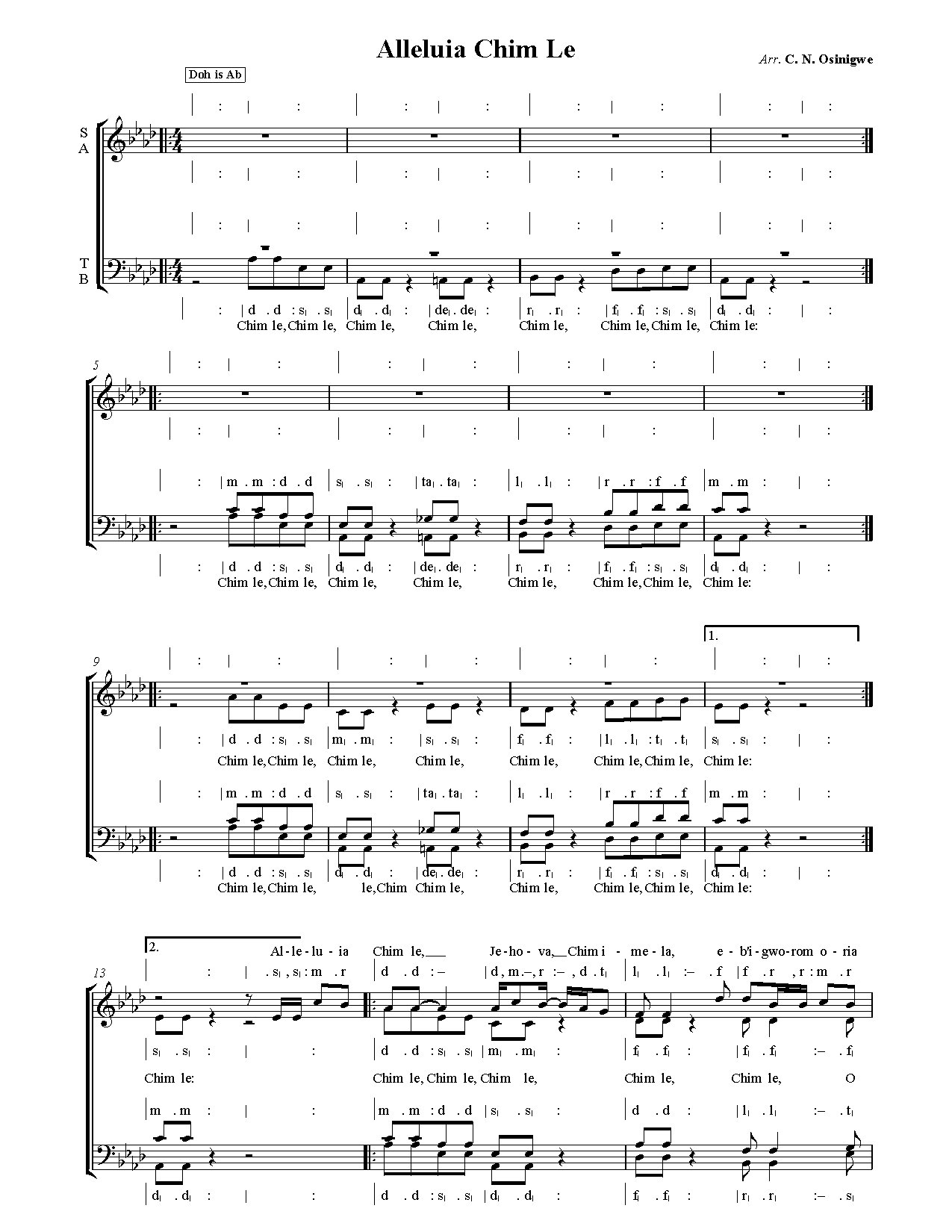 Alleluia Chim Le Staff And Solfa - Download Choir Script PDF