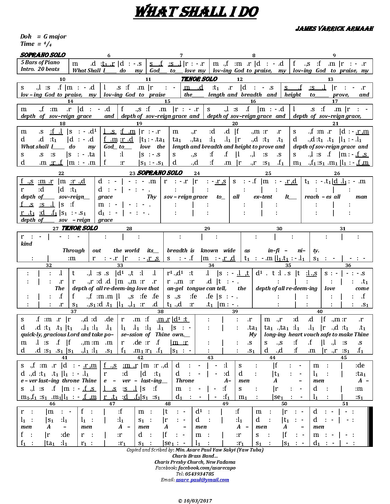 What Shall I Do Jva Solfa - Download Choir Script PDF