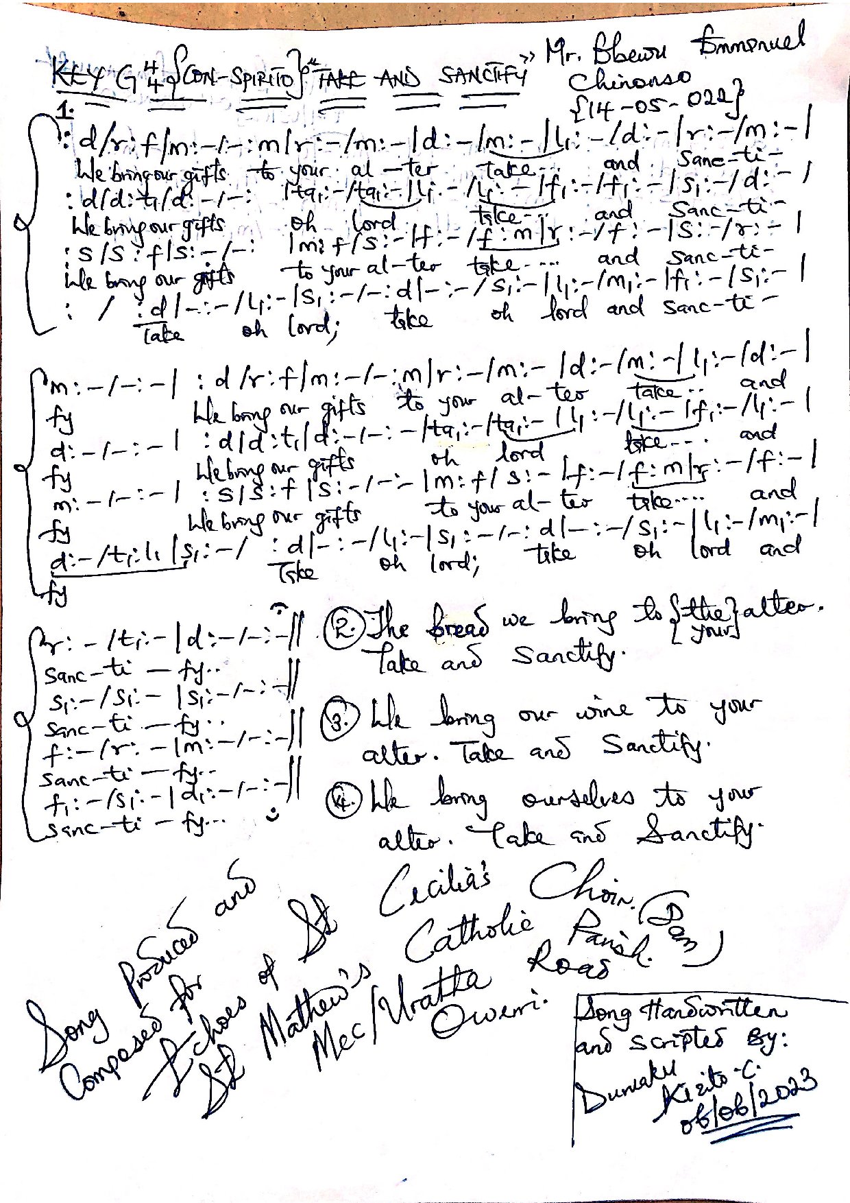 Take & Sanctify By Ebewu .c. - Download Choir Script PDF