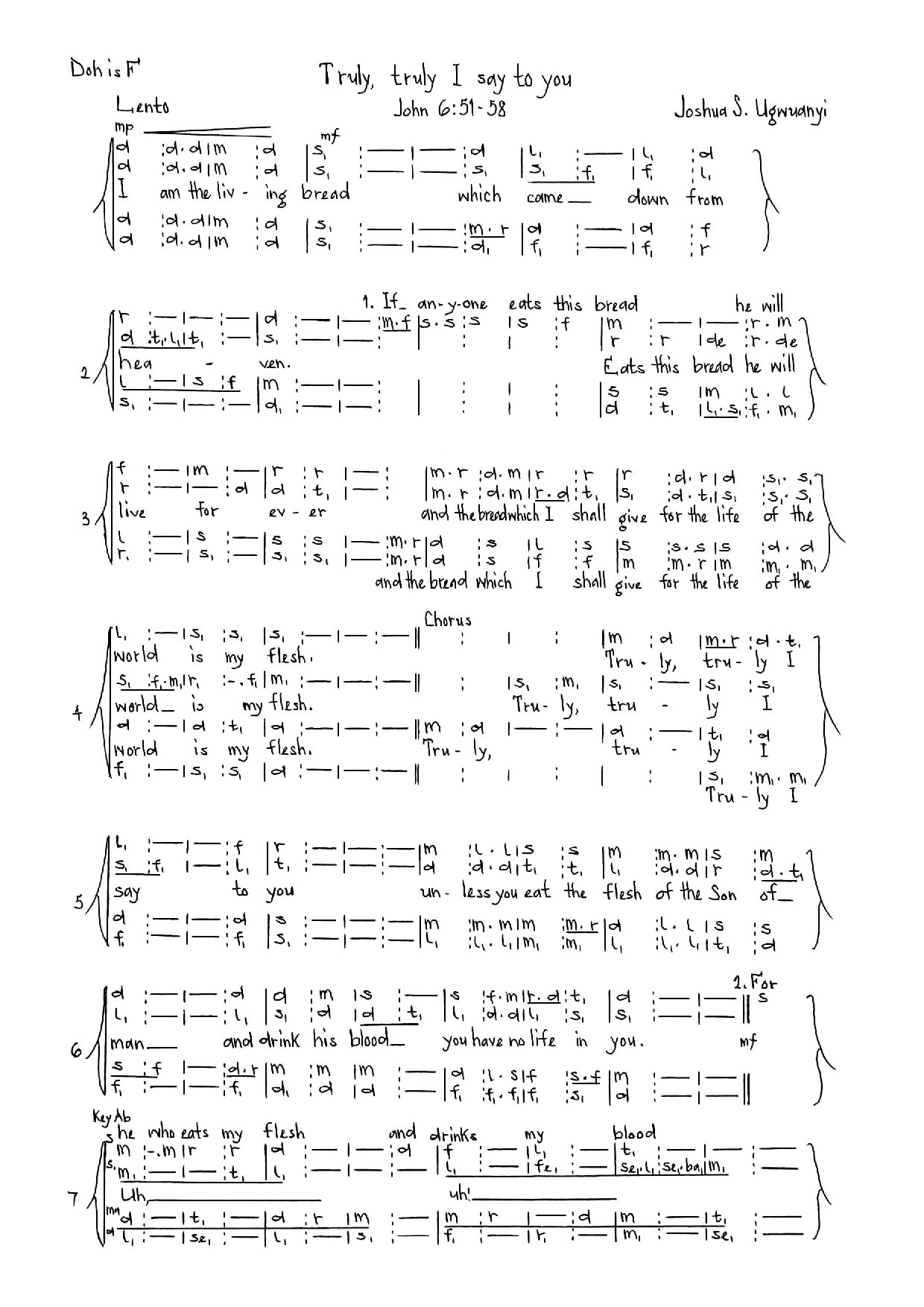 Truly I Say To You - Joshua - Download Choir Script PDF