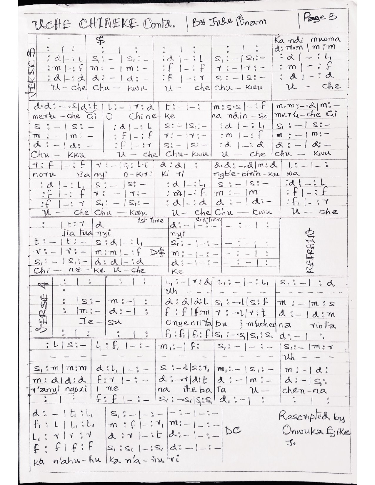 Uche Chineke By Jude Nnam - Download Choir Script PDF