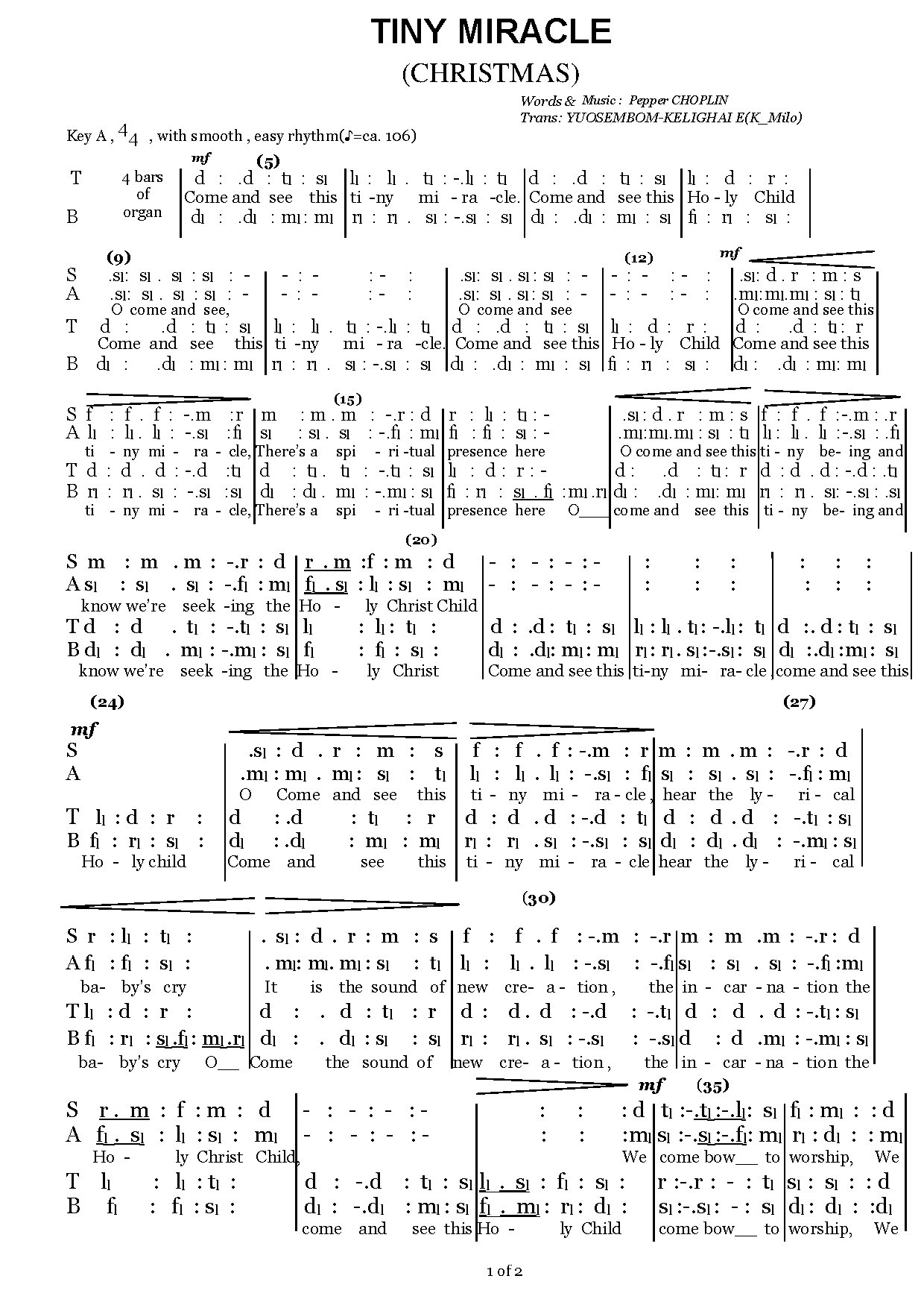 Xmas Tiny Miracle - Download Choir Script PDF