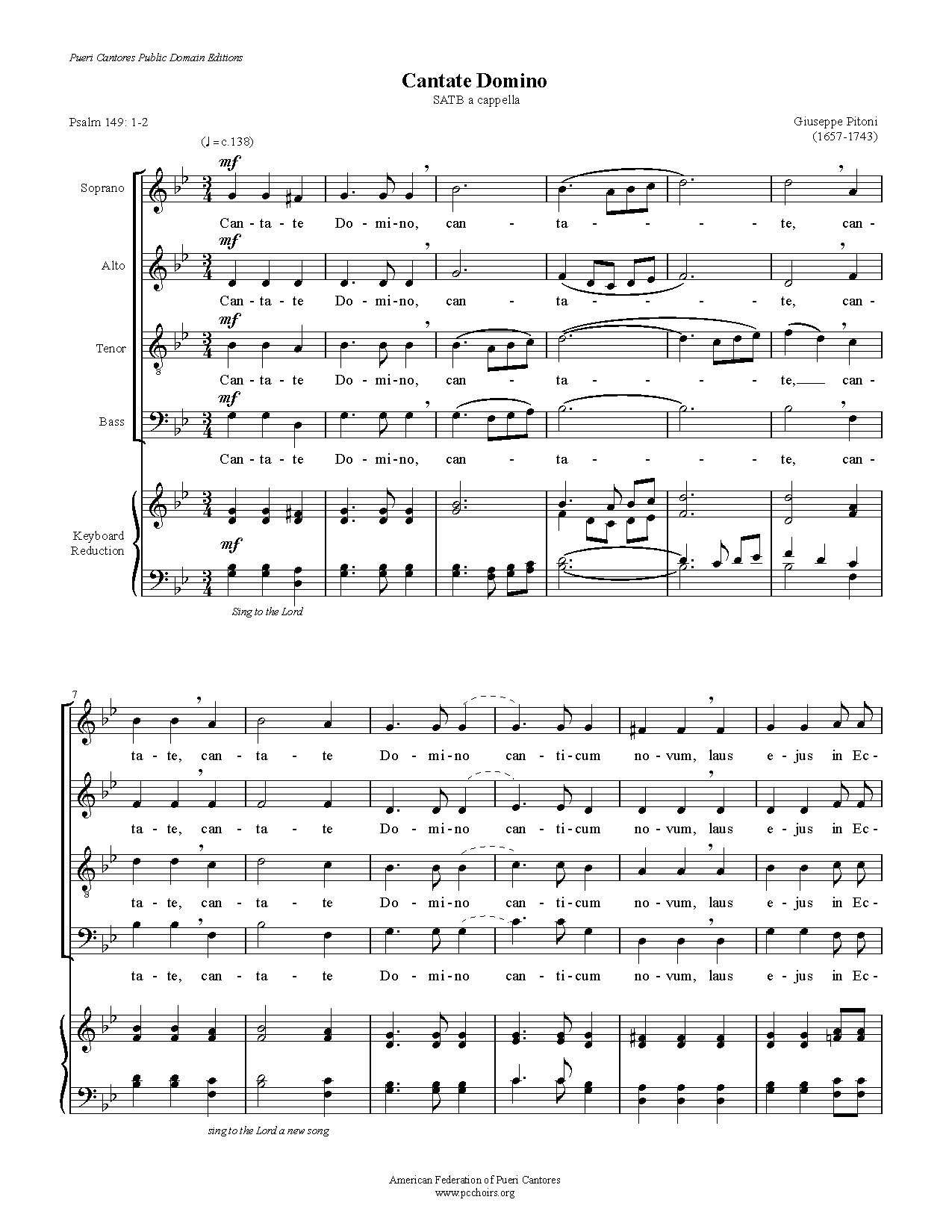 Cantate Domino - Pitoni 0 240813 - Download Choir Script PDF