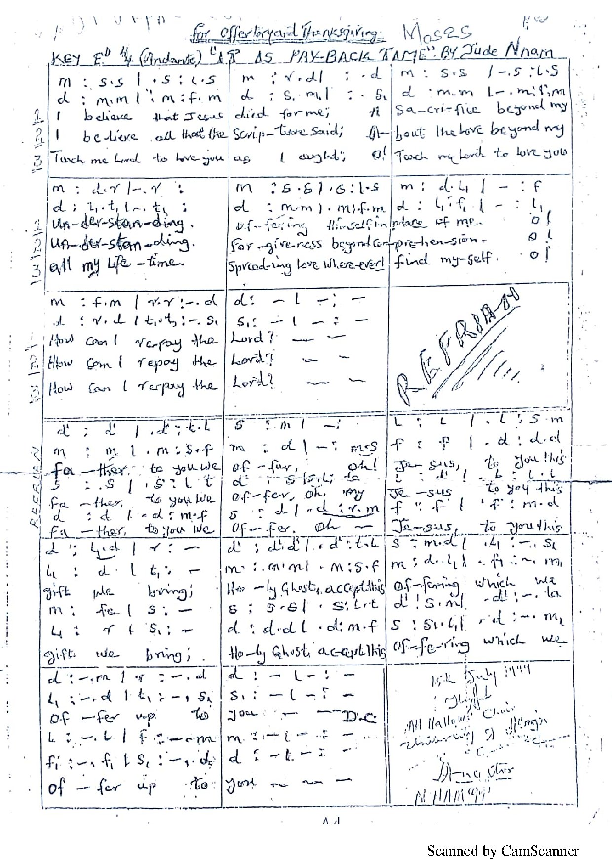 Pay Back Time ~ Jude Nnam - Download Choir Script PDF