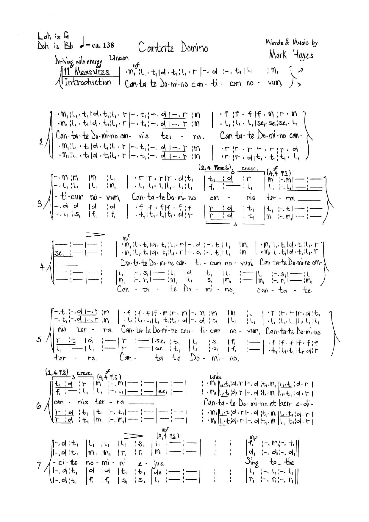 Cantate Domino - Hayes - Download Choir Script PDF
