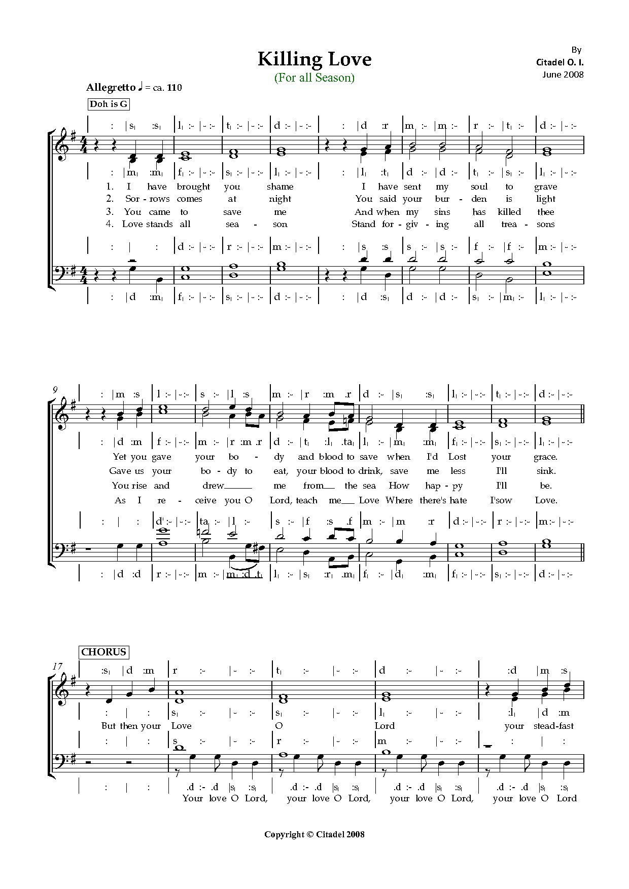 Citadel Ie Okonkwo- Killing Love & Abba Father 240301 - Download Choir Script PDF