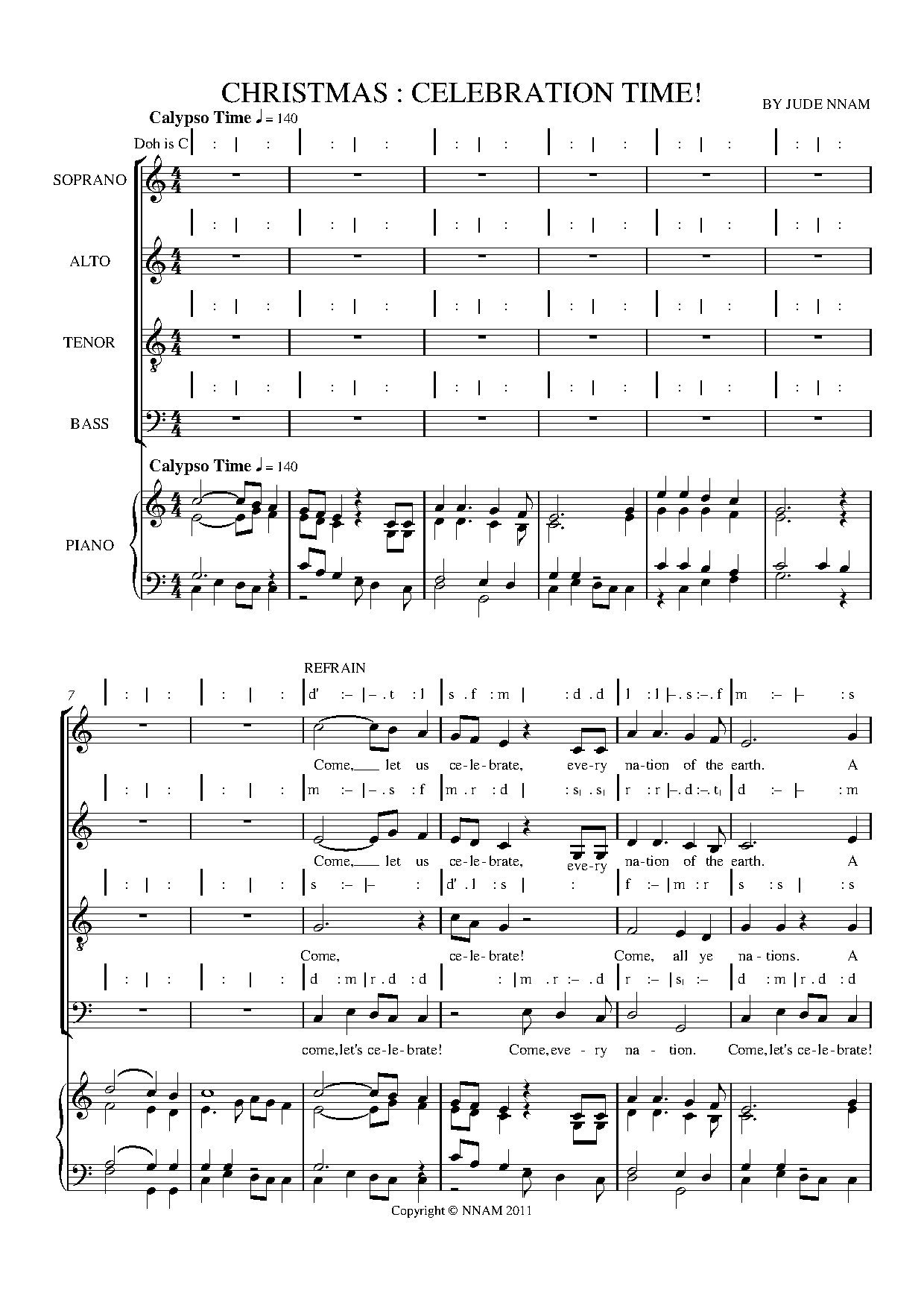 (Xmas) Celebration Time - Jude Nnam - Download Choir Script PDF