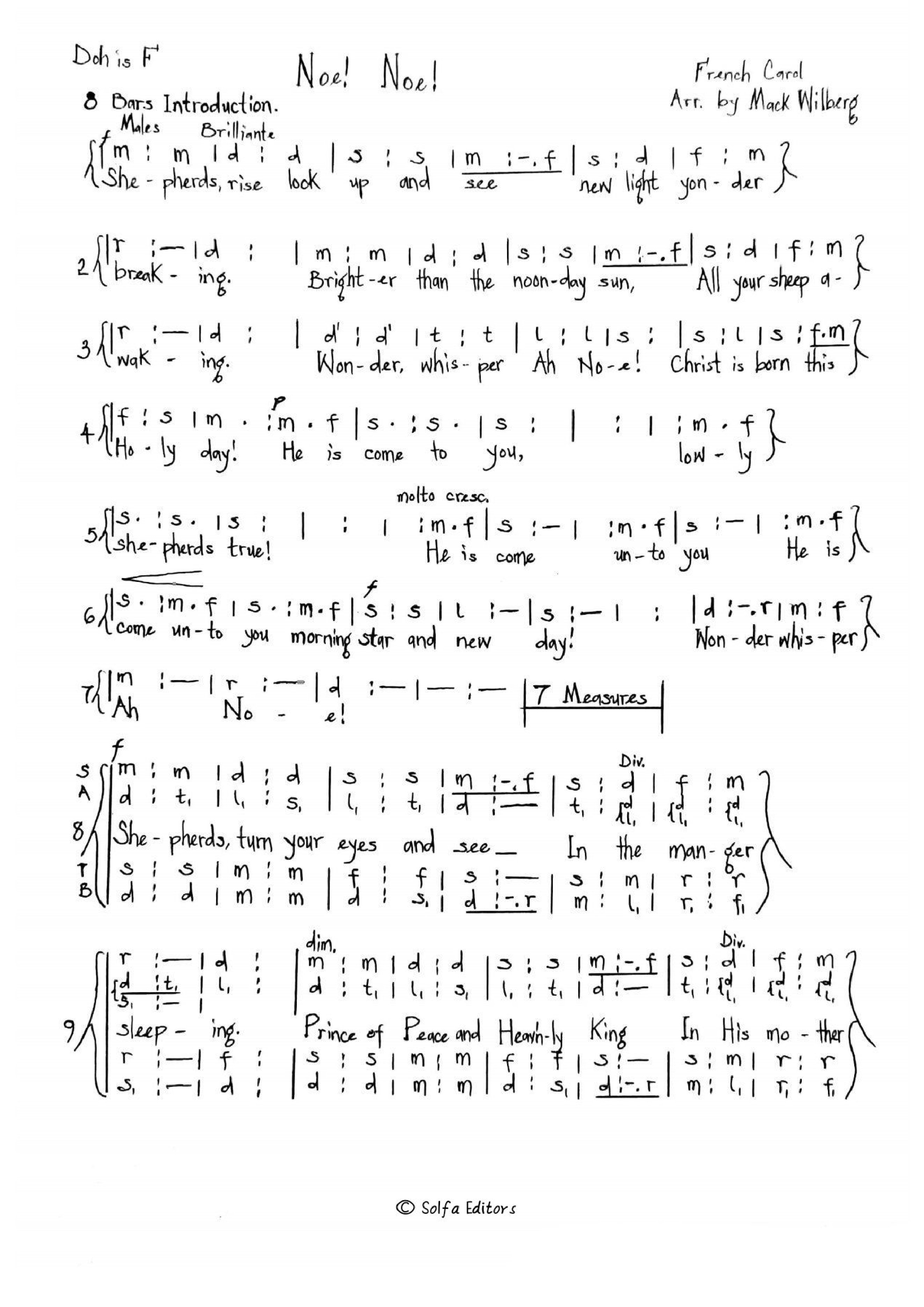 (Xmas) Noe! Noe! Arr. By Mack Wilberg - Download Choir Script PDF