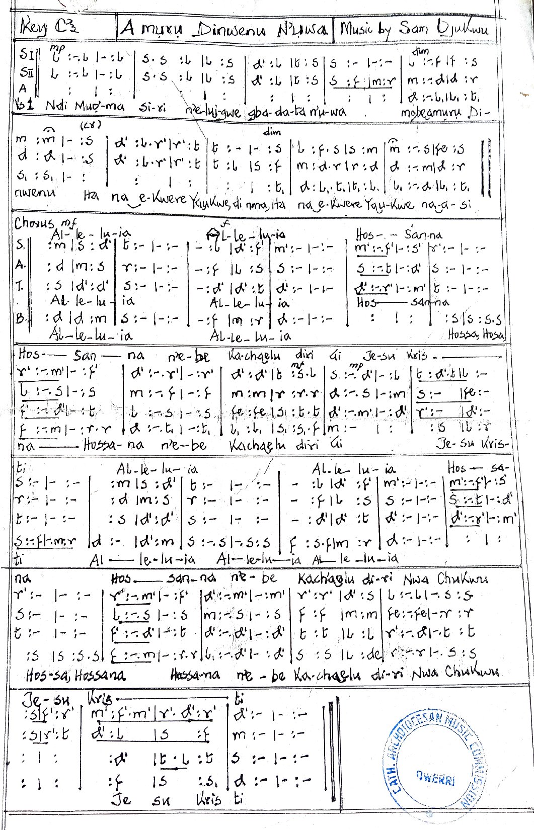 (Xmas) A Mụrụ Dinwenu N'ụwa - Sam Ojukwu - Download Choir Script PDF