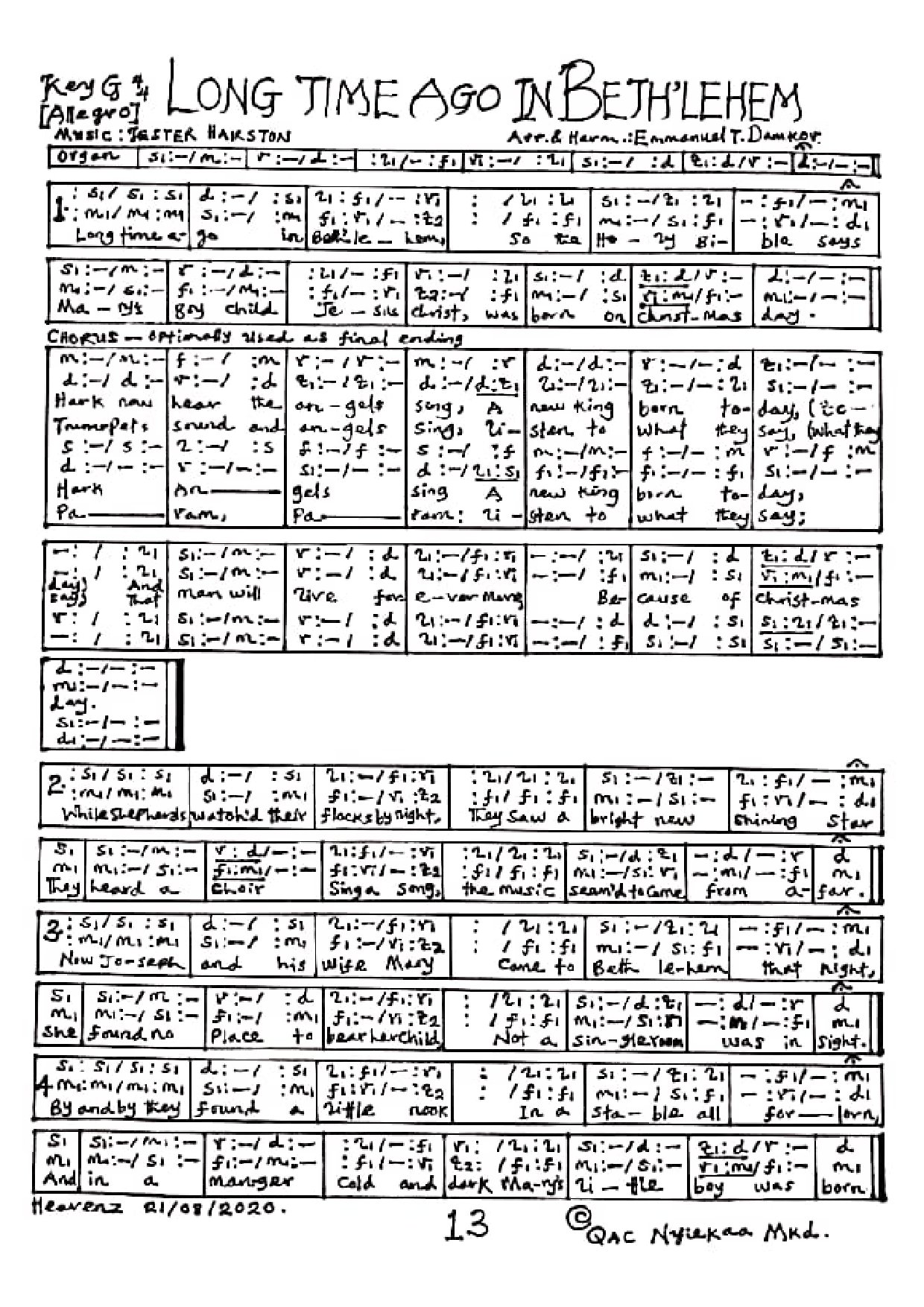 (Xmas) Longtime Ago In Bethlehem - Download Choir Script PDF