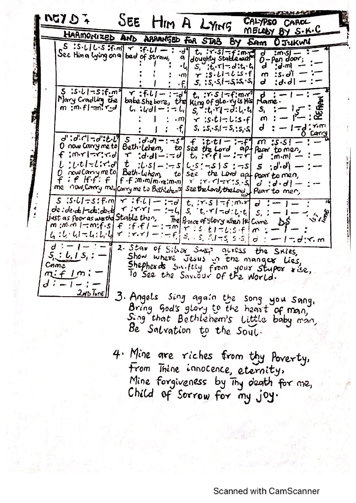(Xmas) See Him A Lying - Calypso Carol - Sam Ojukwu - Download Choir Script PDF