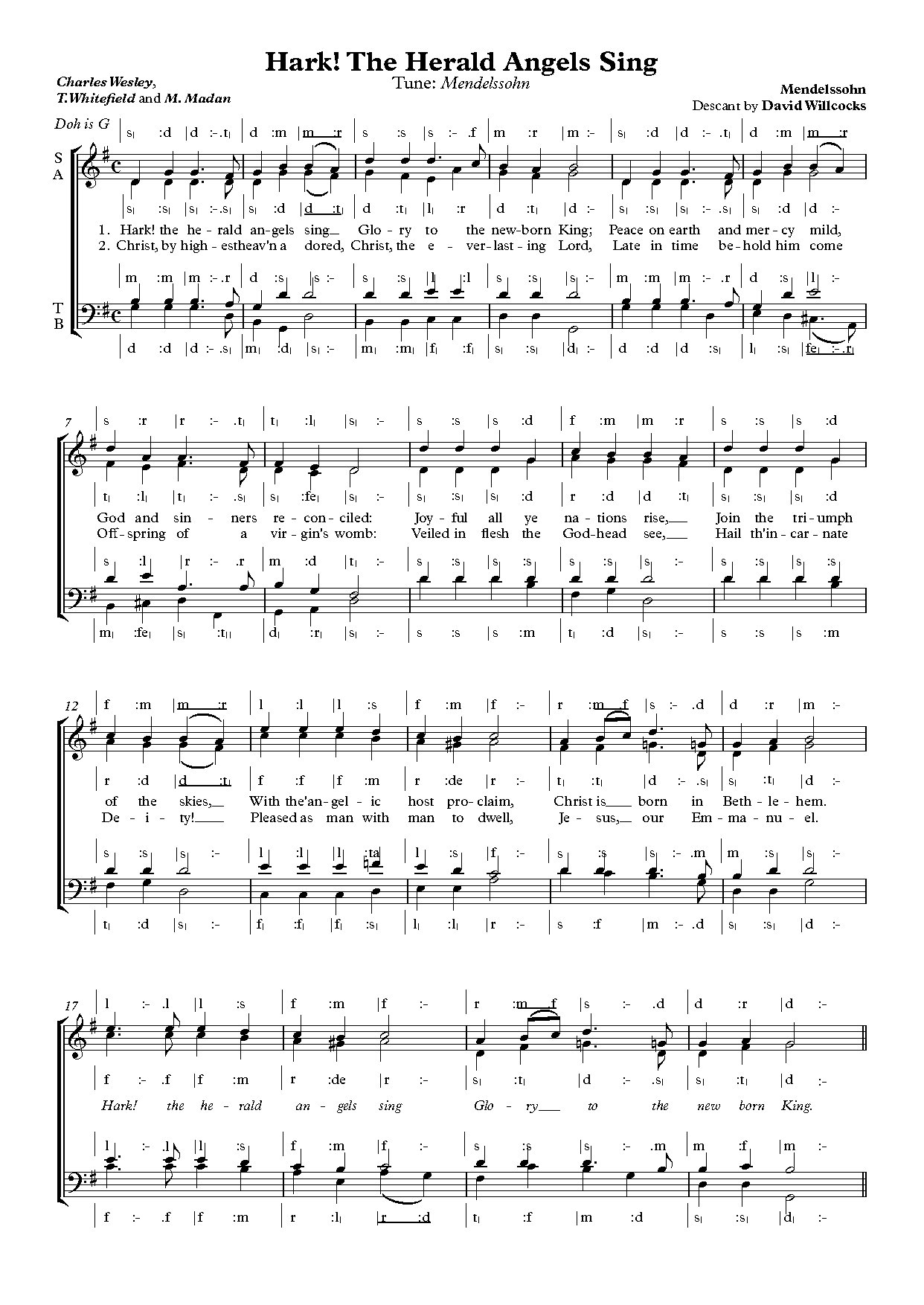(Xmas) Hark! The Herald Angels Sing - David Willockss - Download Choir Script PDF