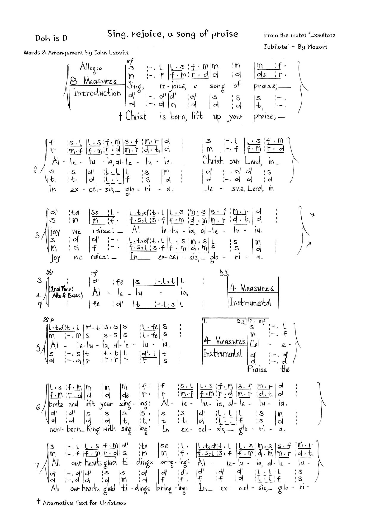 (Xmas) Sing Rejoice A Song Of Praise - Mozart - Download Choir Script PDF