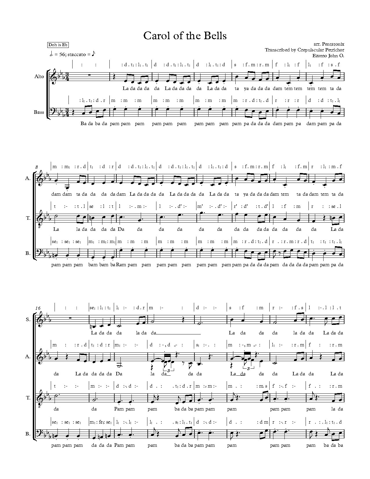 (Xmas) Carol Of The Bells - Pentatonix - Download Choir Script PDF