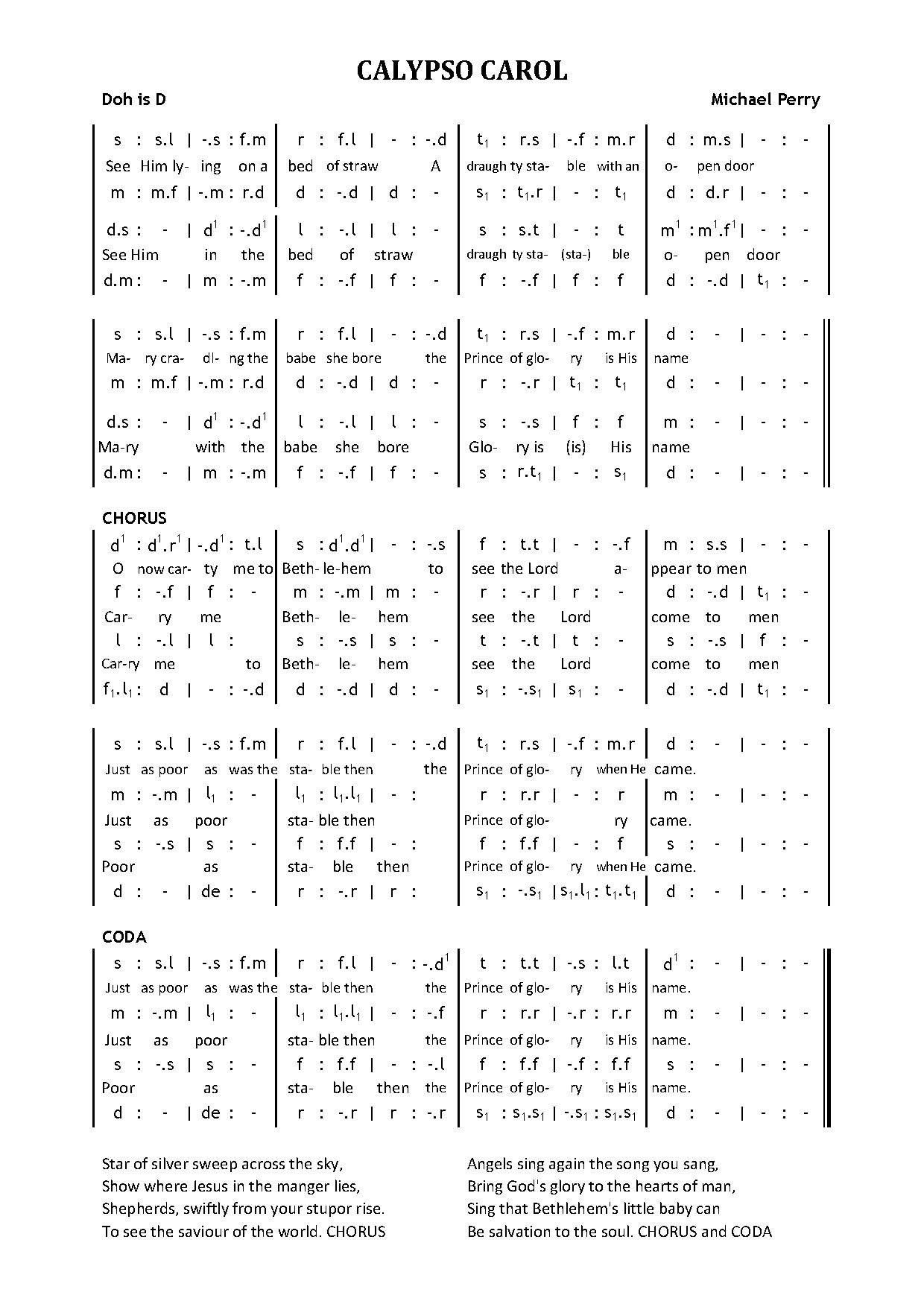 (Xmas) Calypso-carol-solfa - Download Choir Script PDF