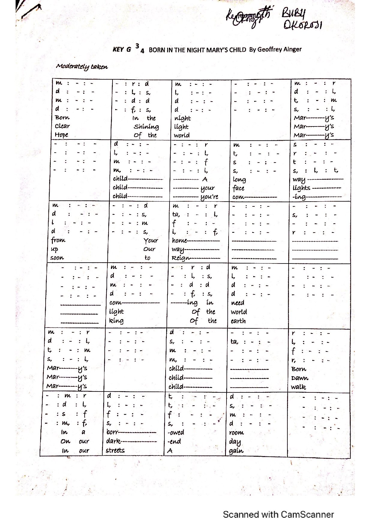(Xmas) Born In The Night Mary's Child - Geoffery Ainger - Download Choir Script PDF