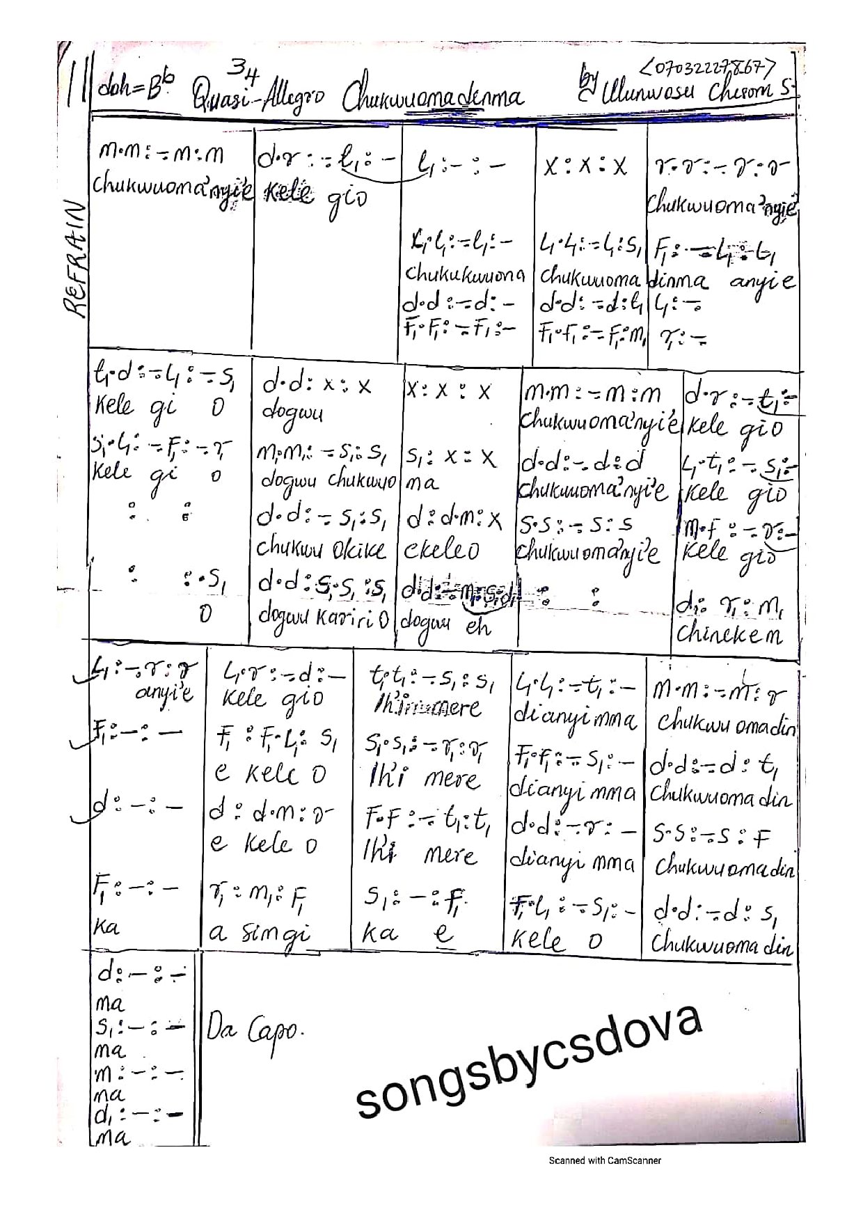 Chukwuoma Dimma By Ulunwosu Samuel Chisom (csdova) - Download Choir Script PDF