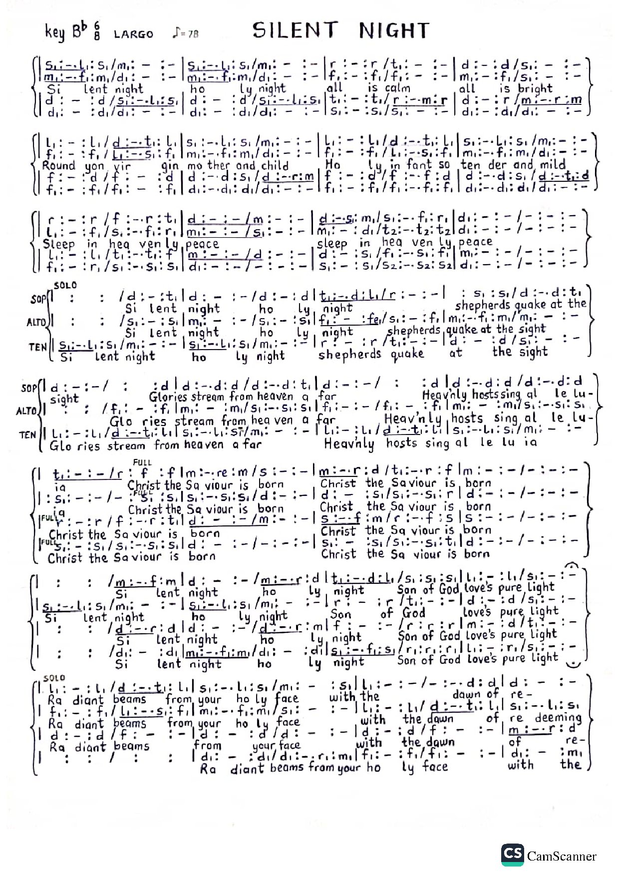 (Xmas) Silent Night (rearranged) - Download Choir Script PDF