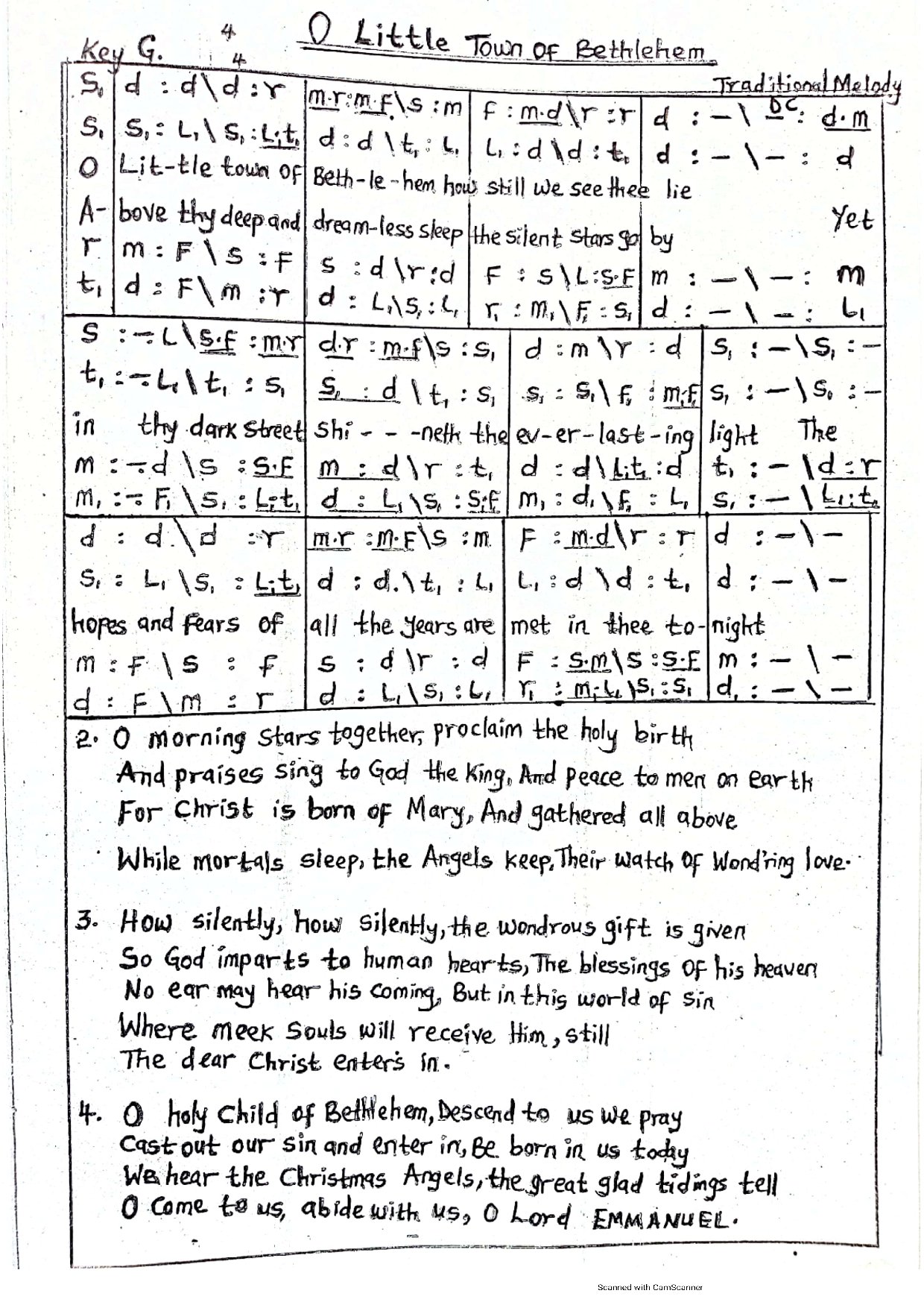 (Xmas) O Little Town Of Bethlehem - Download Choir Script PDF