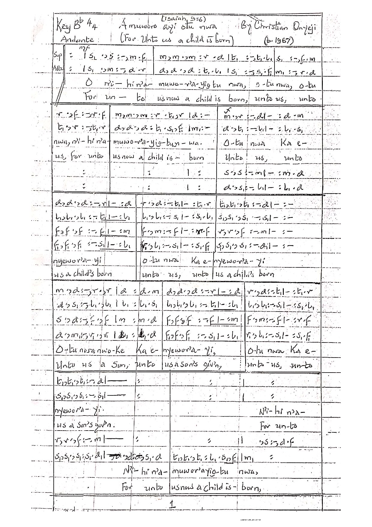 (Xmas) Amuworo Anyi Otu Nwa - Download Choir Script PDF