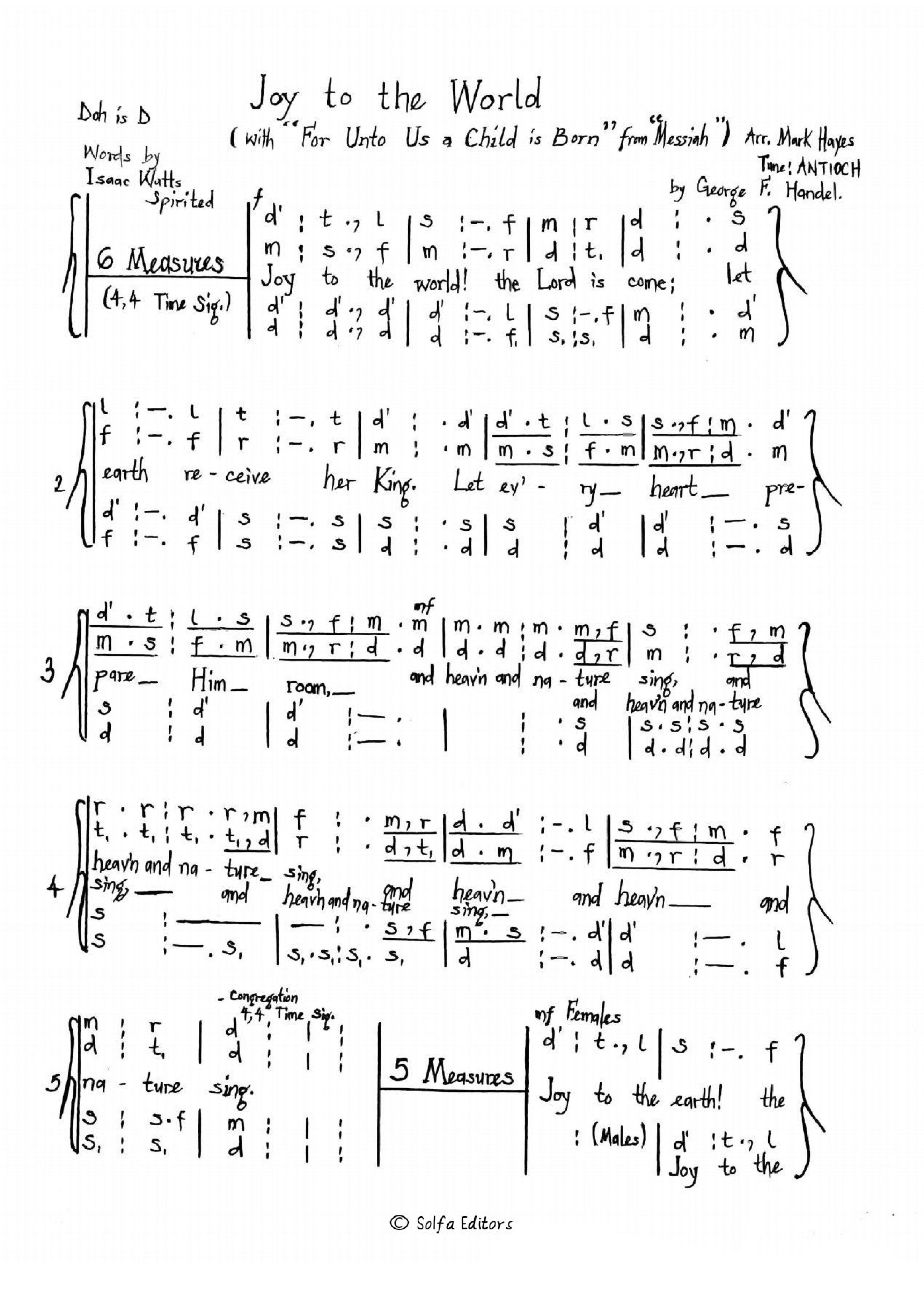 (Xmas) Joy To The World ( For Unto Us A Child Is Born) Final - Download Choir Script PDF