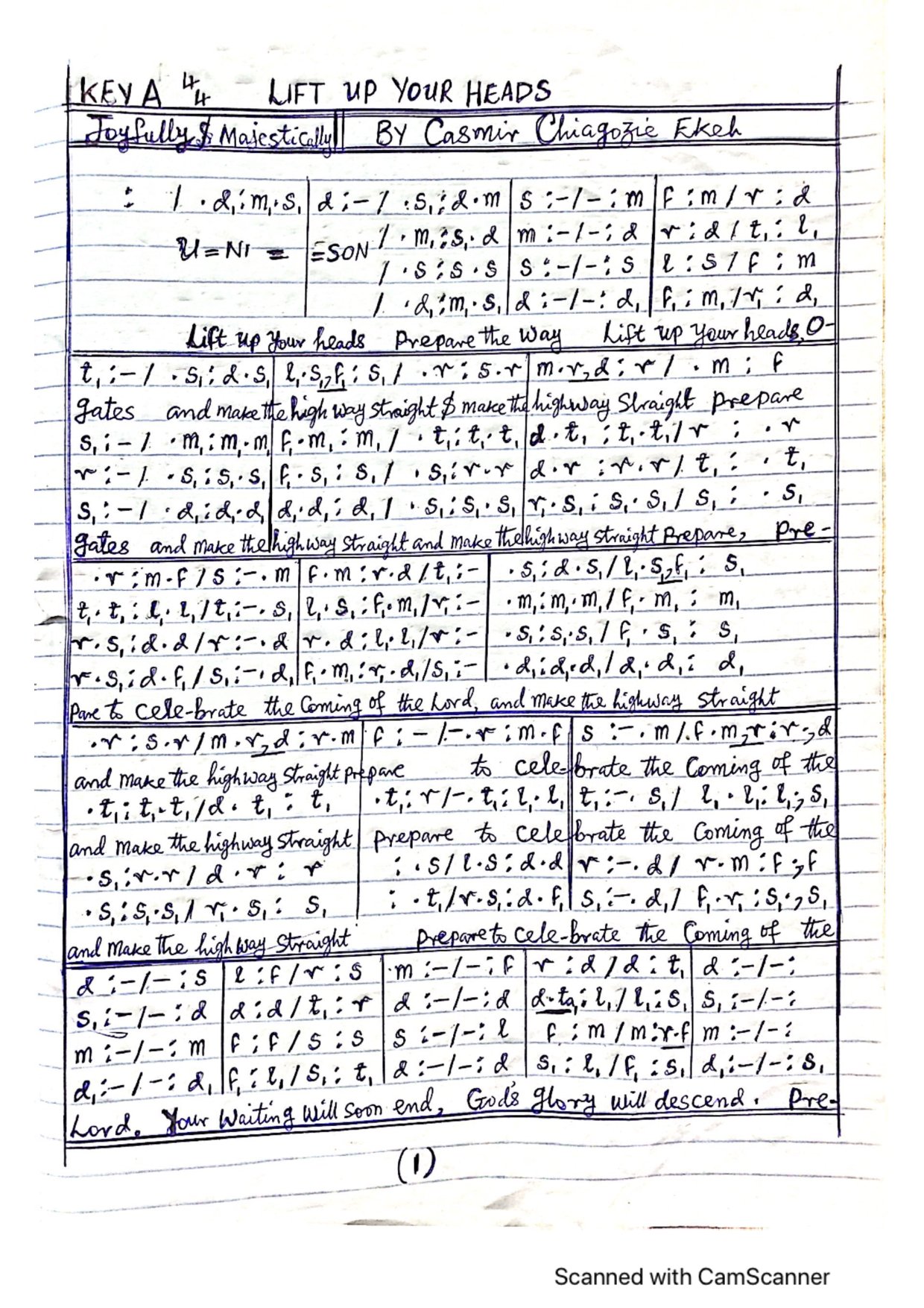 (Xmas) Lift Up Your Heads By Casmir Chiagozie E - Download Choir Script PDF