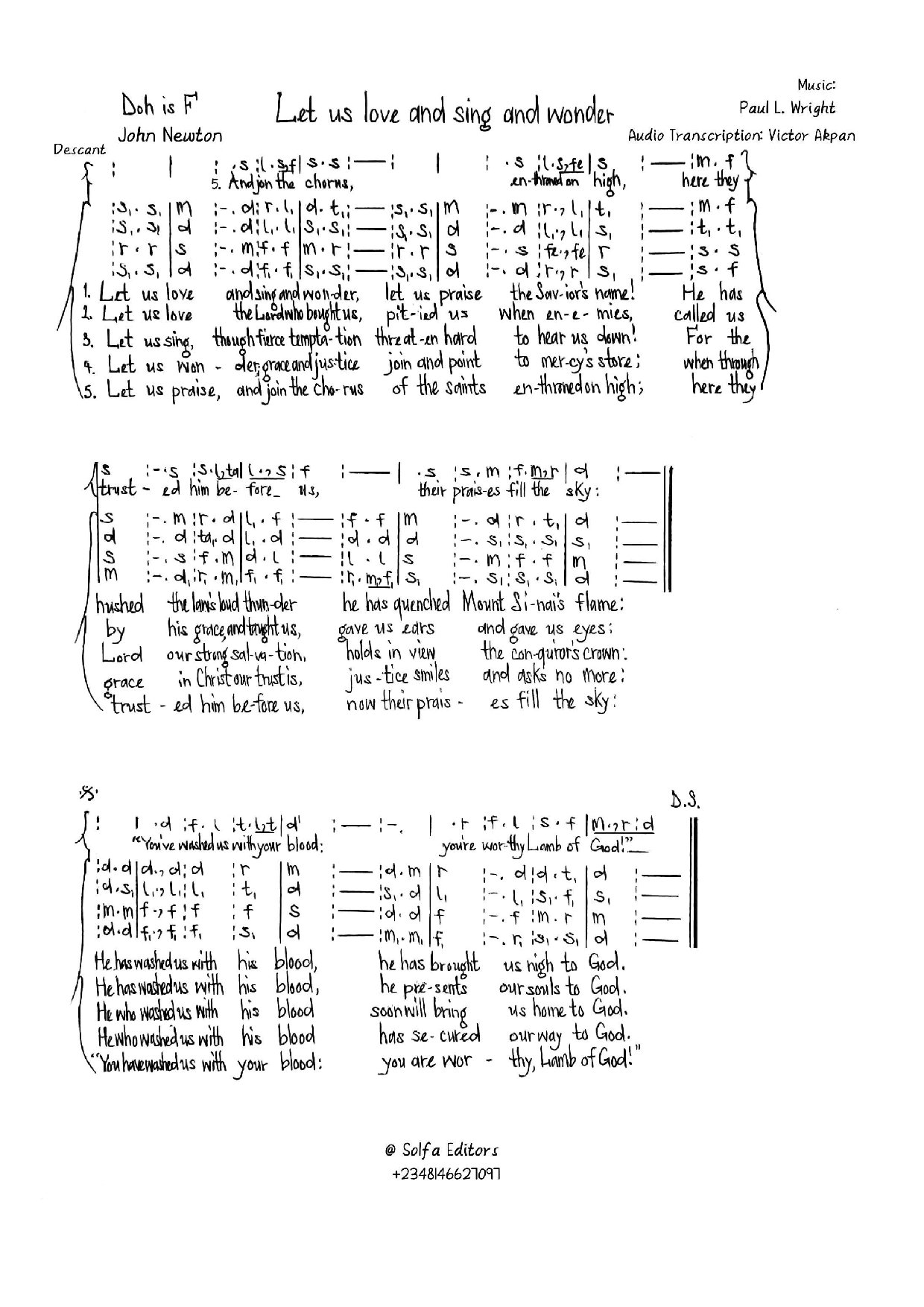 (Concert) Let Us Love And Sing And Wonder - Download Choir Script PDF
