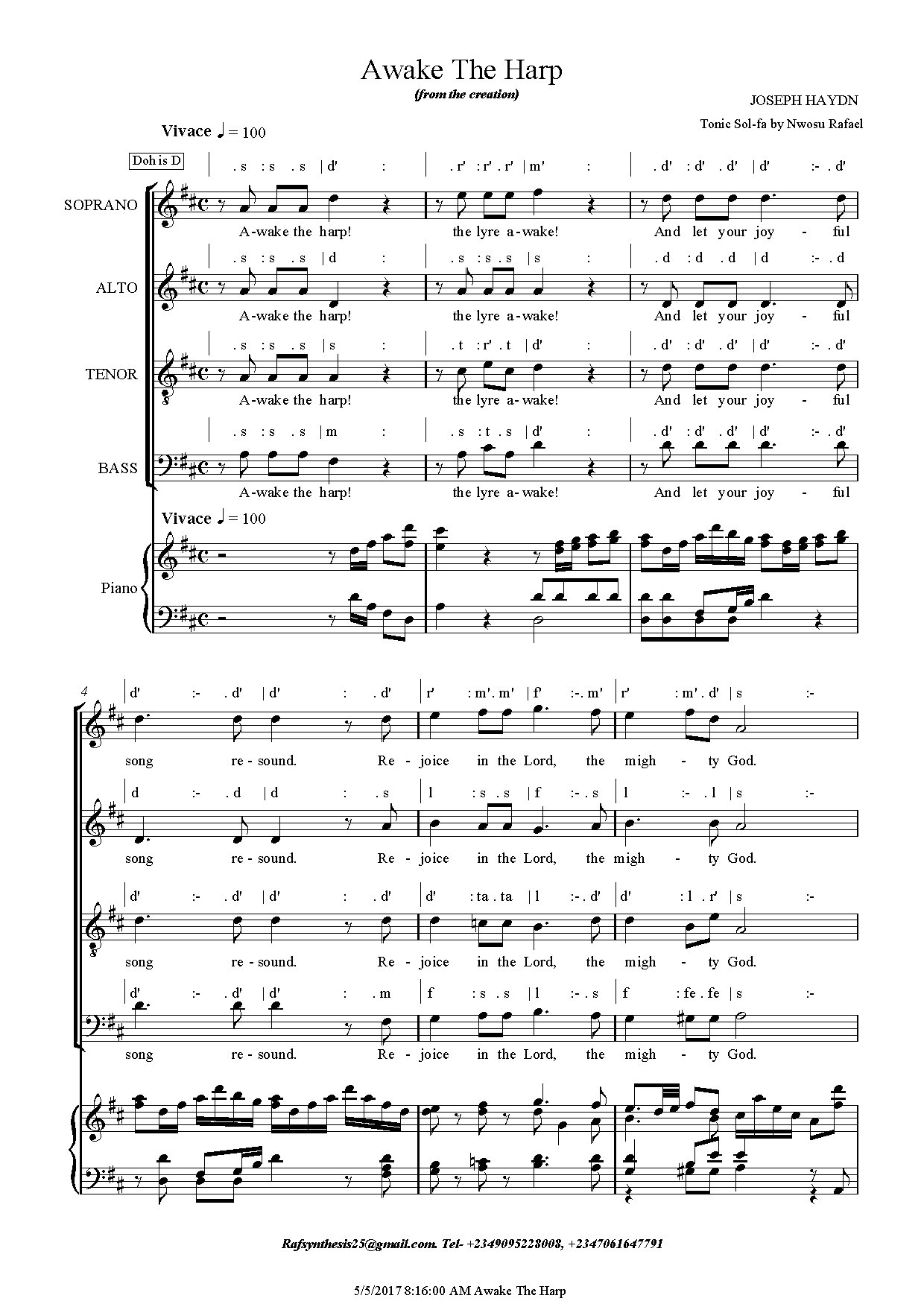 (Concert) Awake The Harp - Joseph Haydn - Download Choir Script PDF