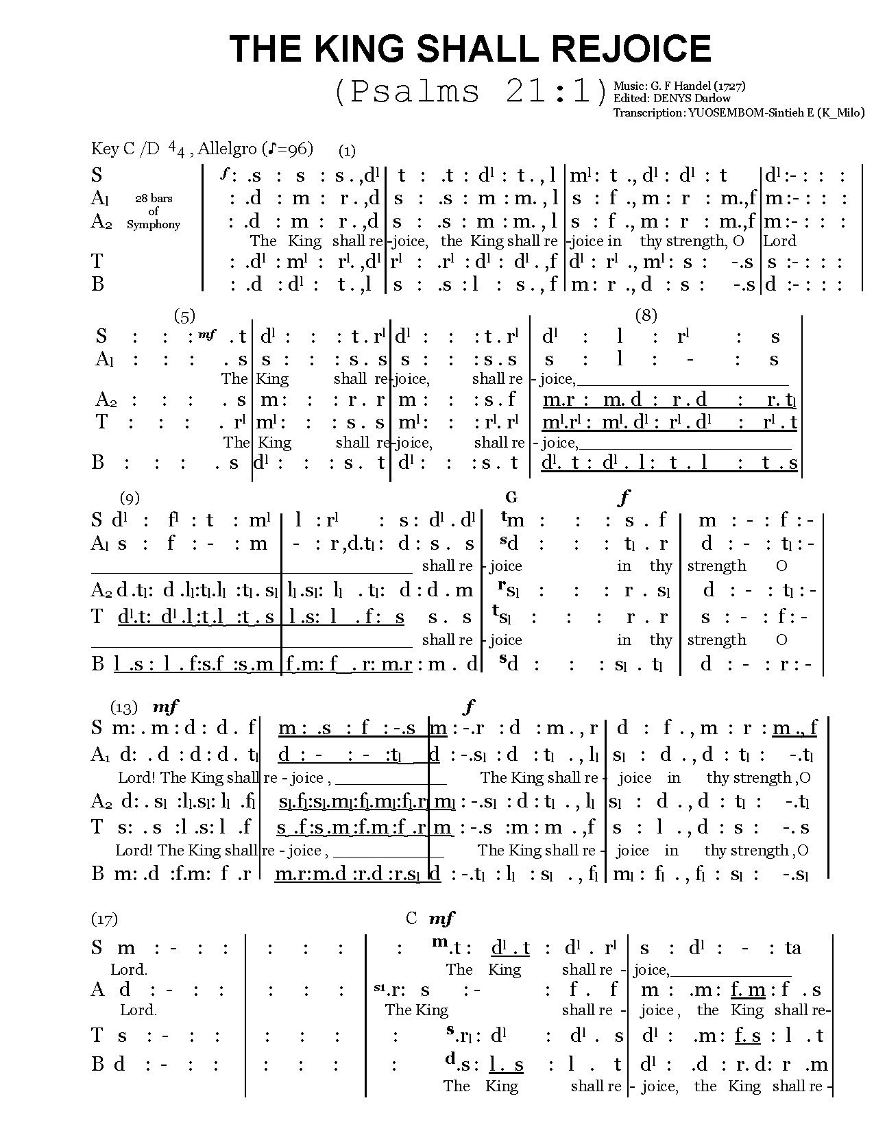 (Concert) The King Shall Rejoice - G. F. Handel - Download Choir Script PDF