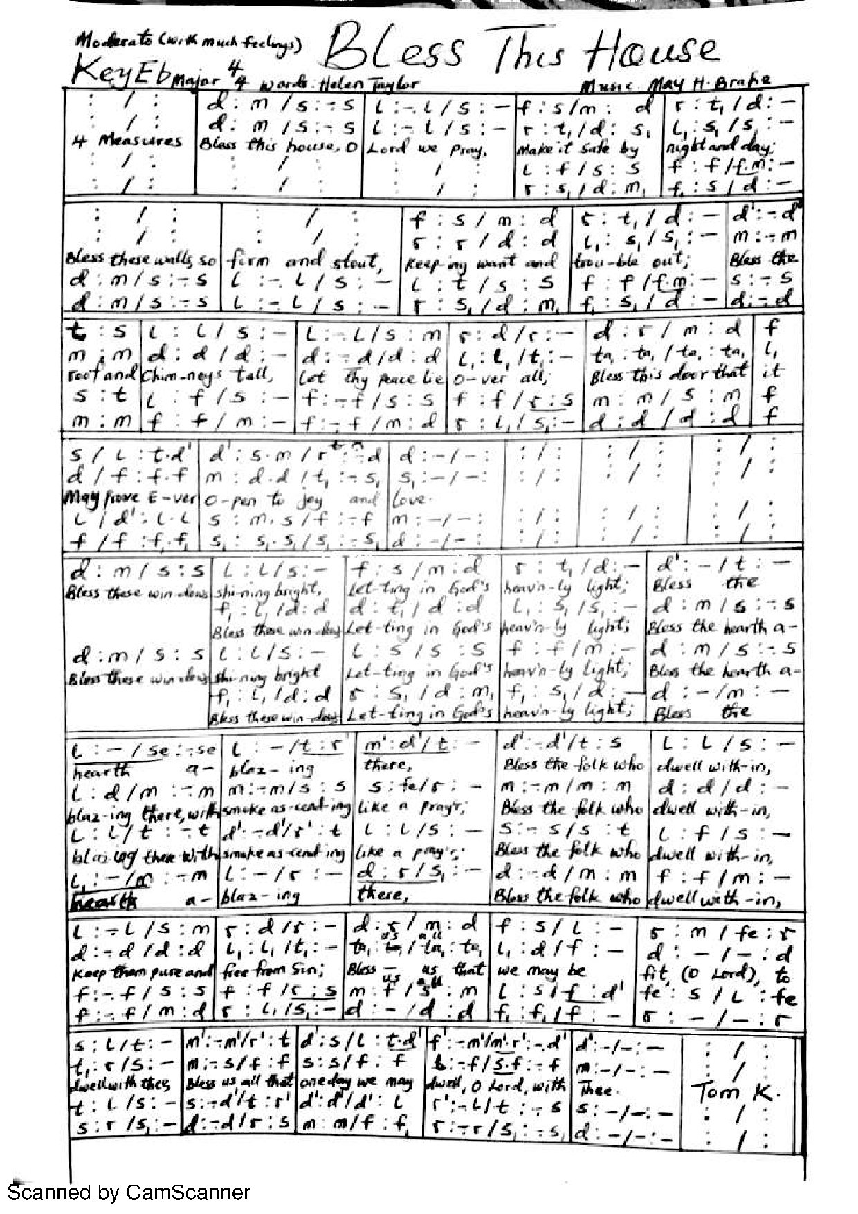 (Concert) Bless This House - Brahe - Download Choir Script PDF