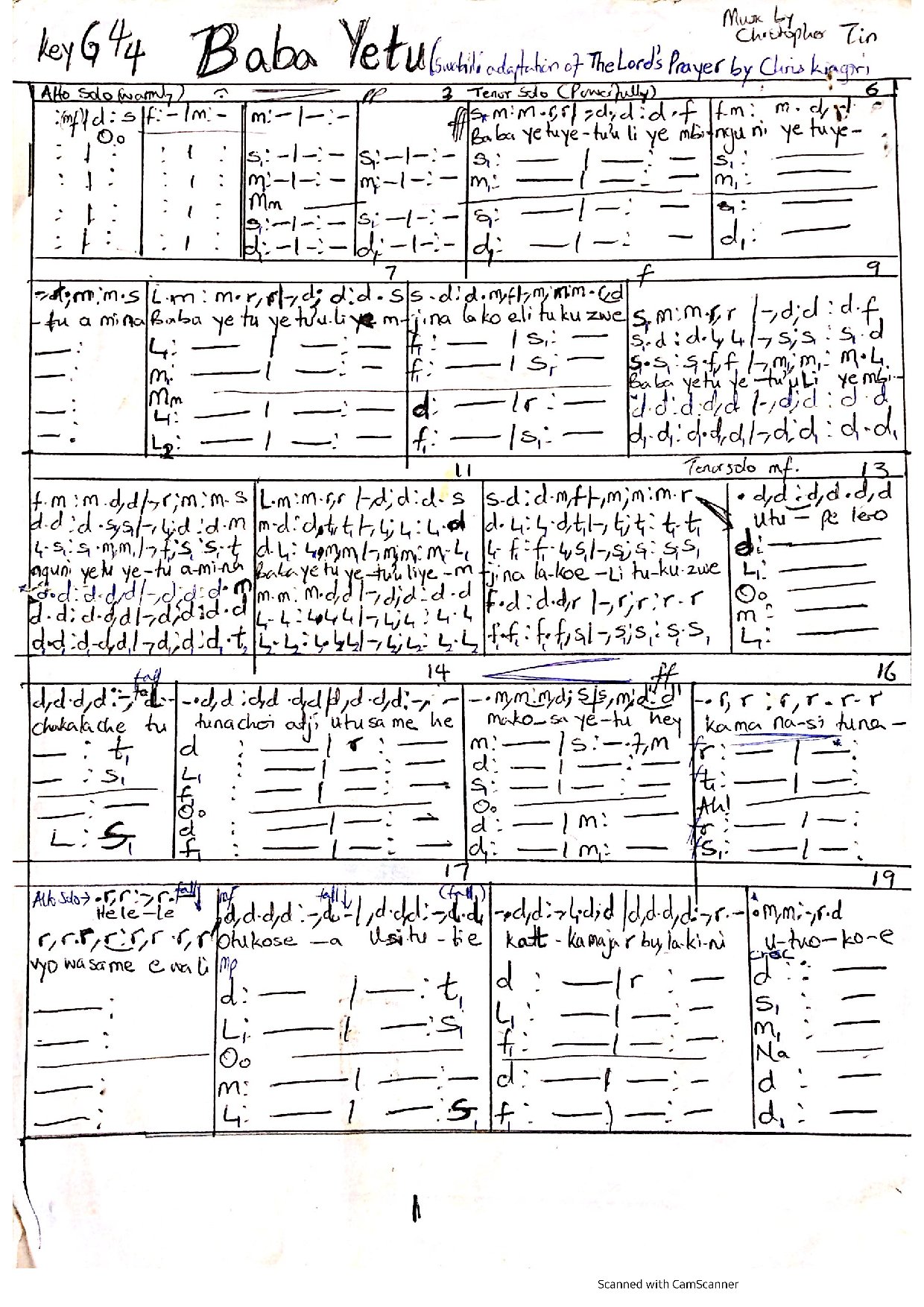 (Concert) Baba Yetu - Christopher Tin - Download Choir Script PDF