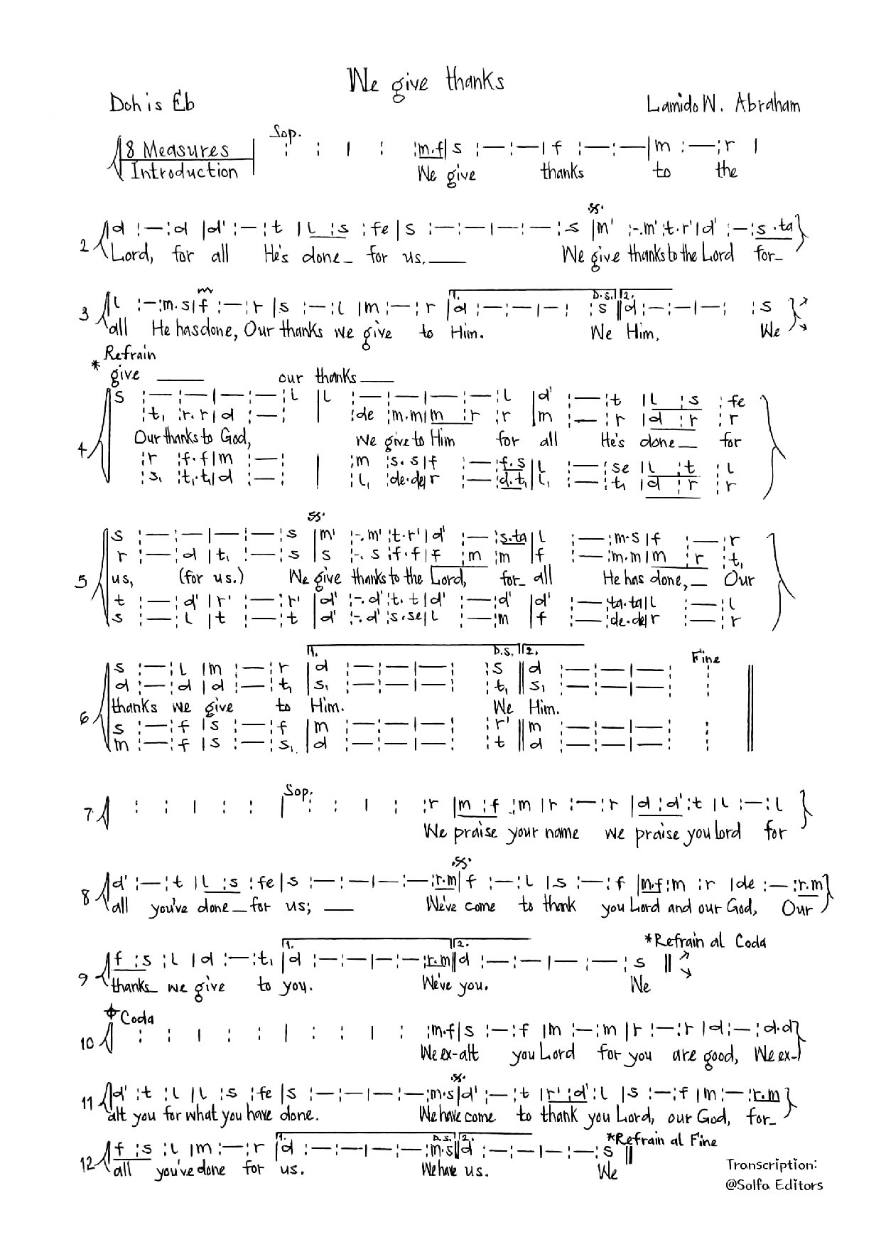 (Concert) We Give Thanks - Lamido - Download Choir Script PDF