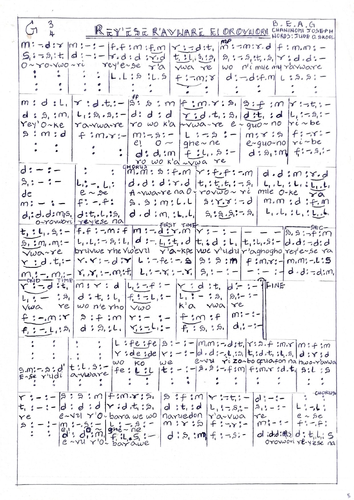 Rey Ese R Avanre E Orovwori - Download Choir Script PDF
