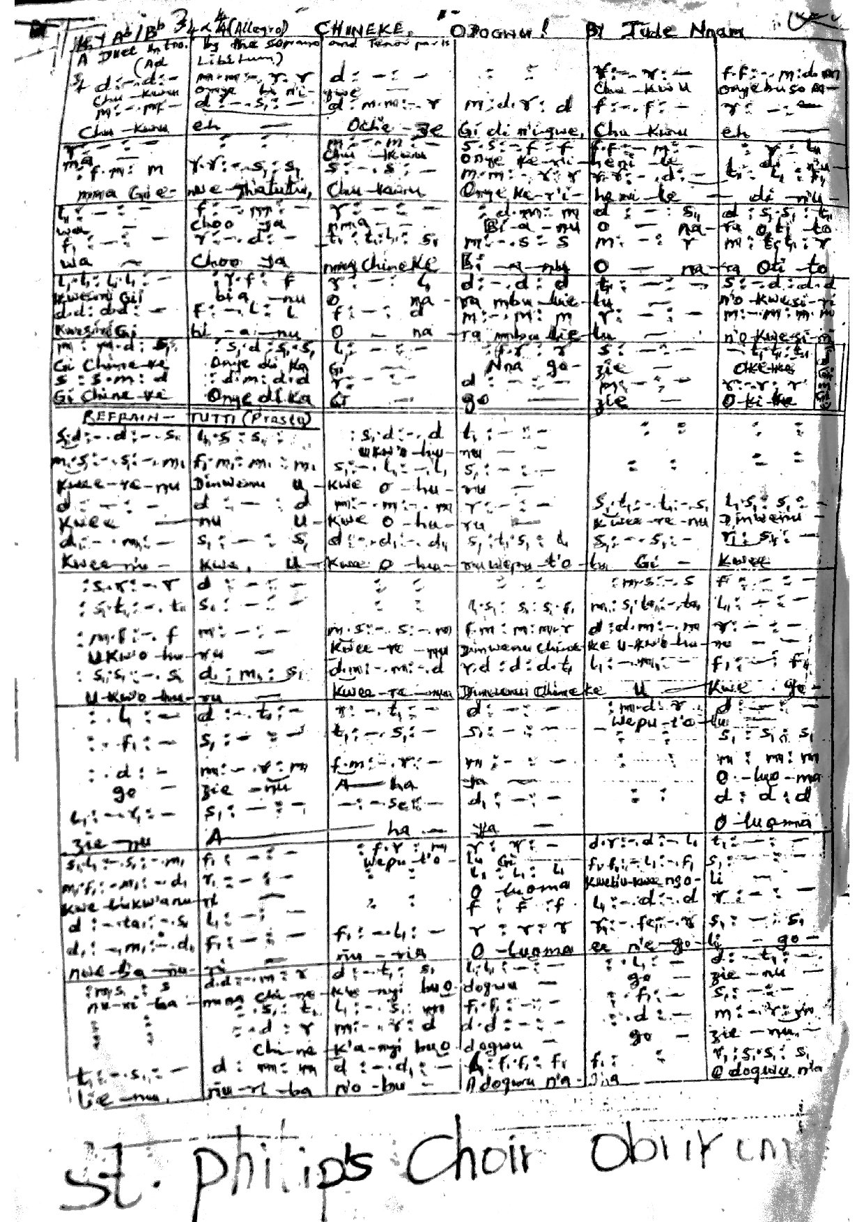 Chineke Odogwu - Jude Nnam - Download Choir Script PDF