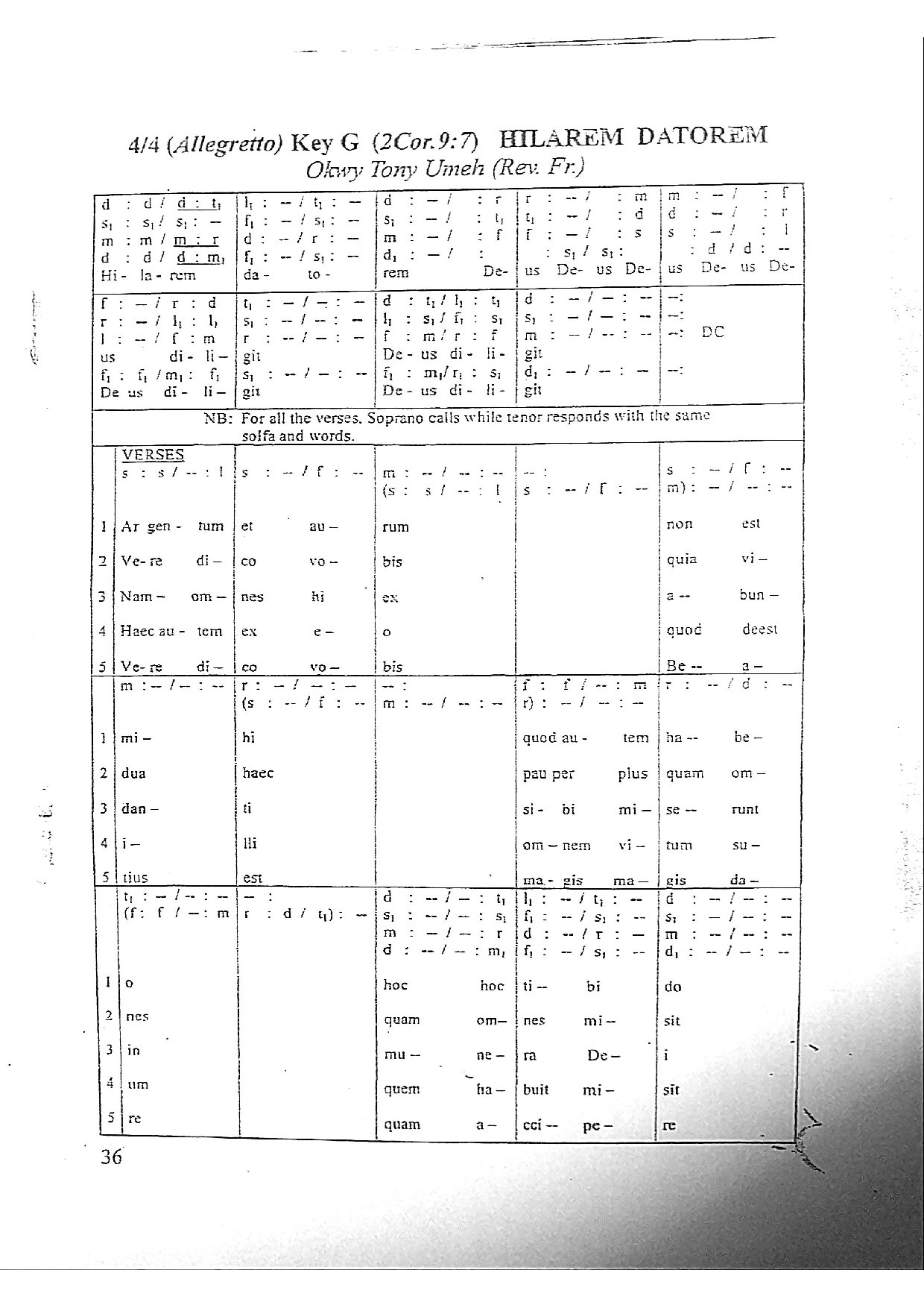 Hilarem Datorem - Fr. Okwy Tony Umeh - Download Choir Script PDF