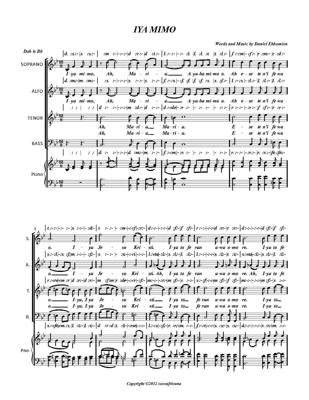 Iya Mimo 2015 - Full Score - Download Choir Script PDF