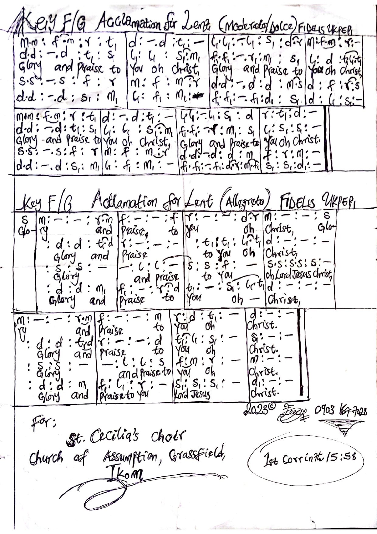 Lenten Acclamation - Download Choir Script PDF