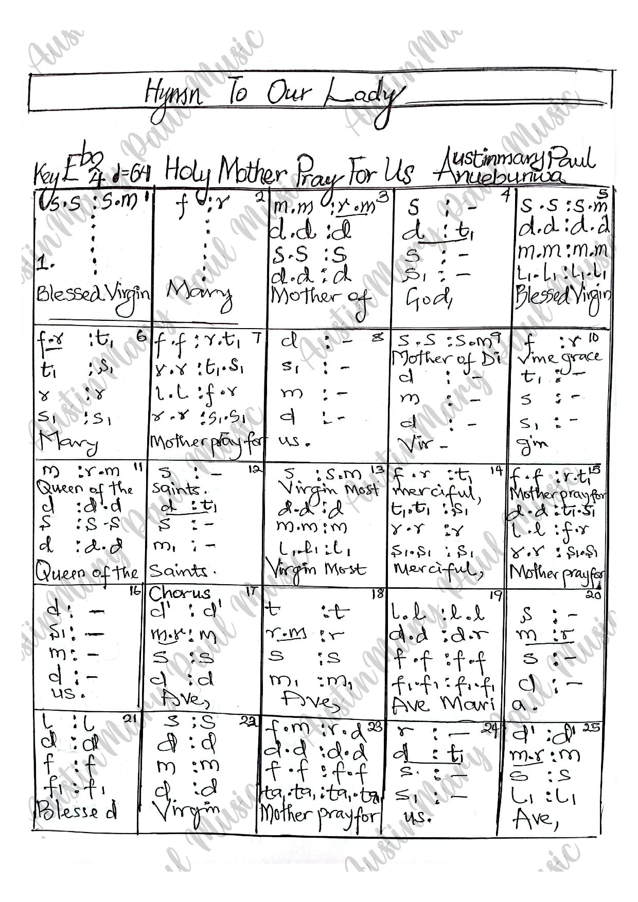 Holy Mother,pray For Us Austinmary Paul Anuebunwa - Download Choir Script PDF