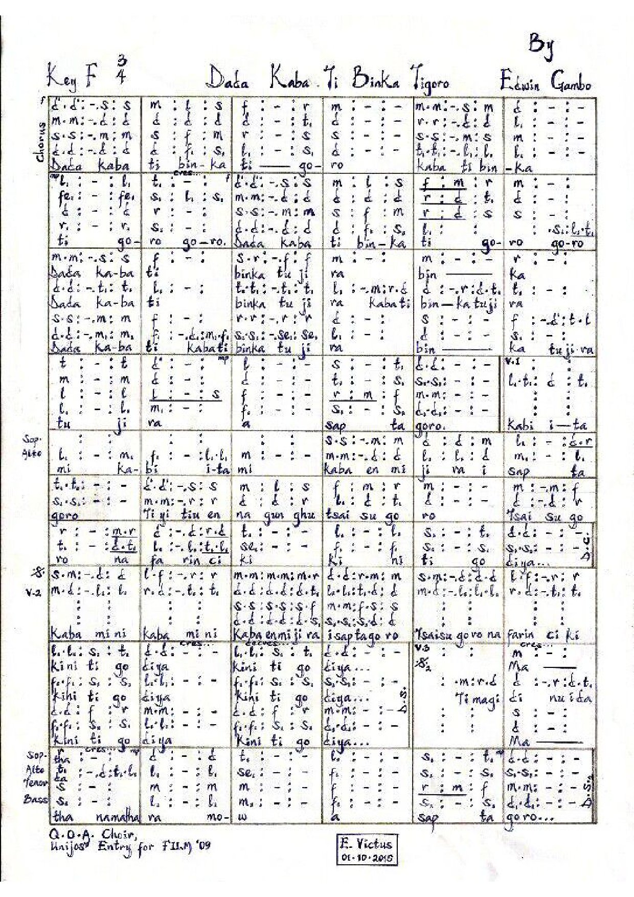 Dada Kaba Ti - Download Choir Script PDF