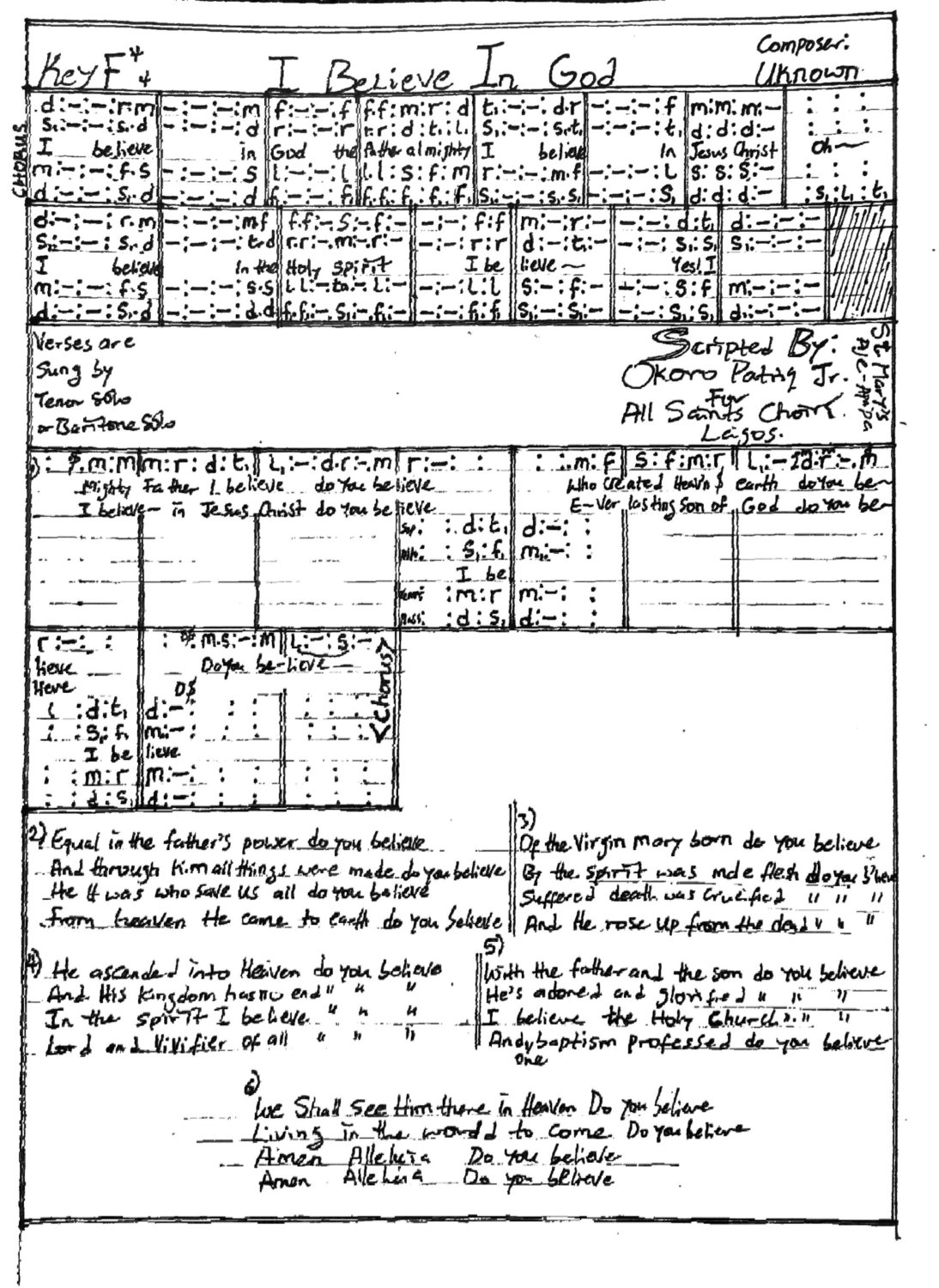 I Believe Scripted Unknown - Download Choir Script PDF