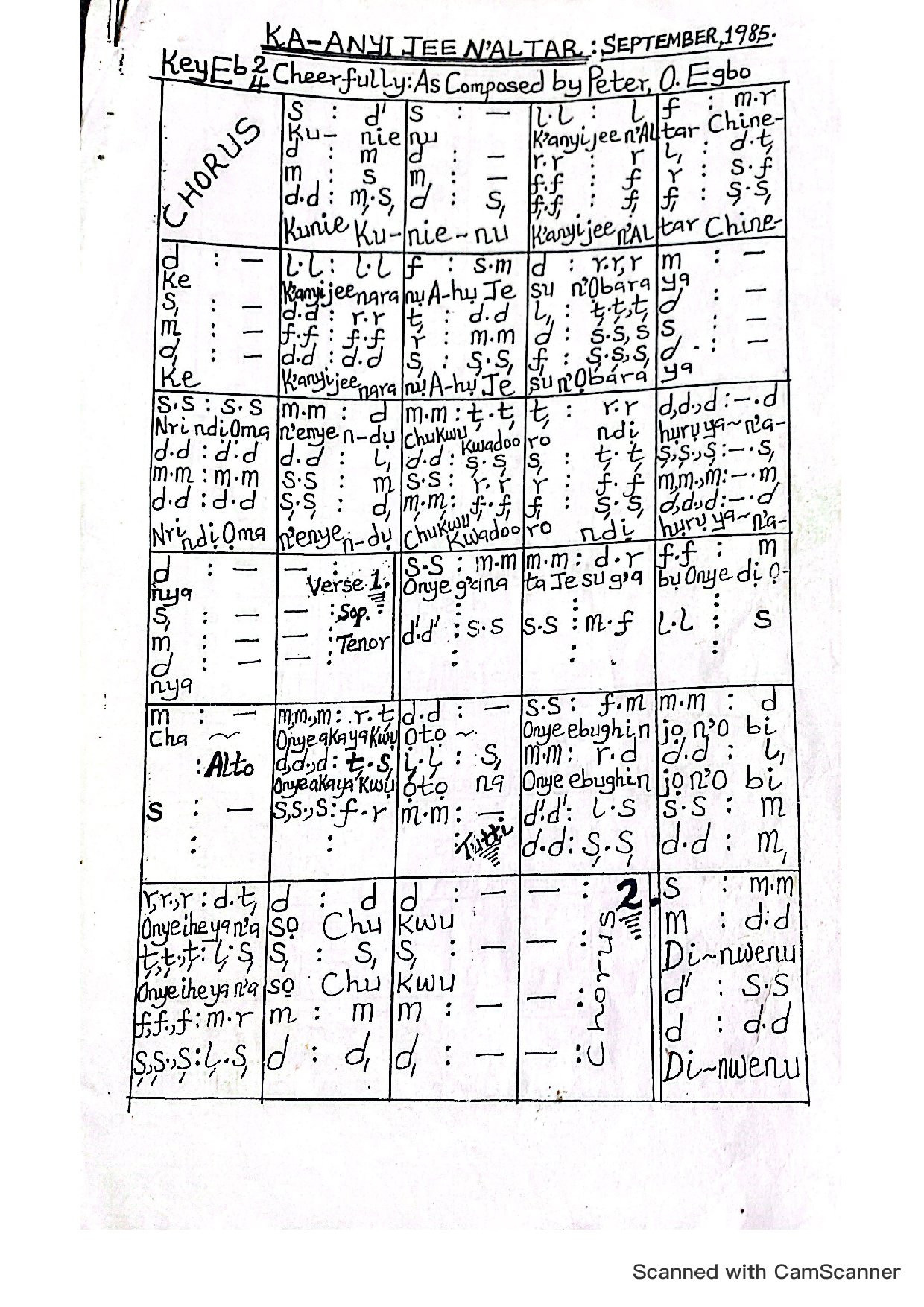 Ka-anyi Jee N’altar By Peter Egbo - Download Choir Script PDF