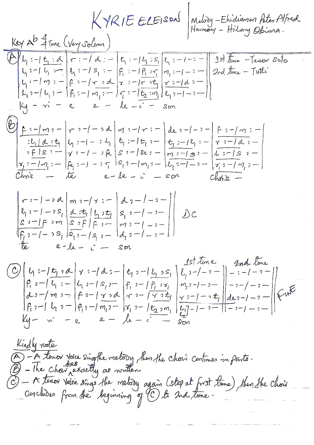 Kyrie Eleison Peter Hilary - Download Choir Script PDF