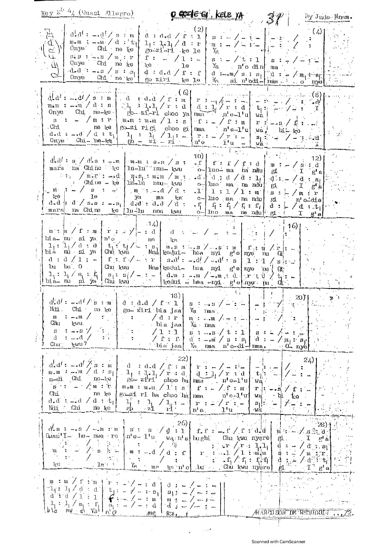 O Gozie Gi, Kele Ya ~ Jude Nnam - Download Choir Script PDF